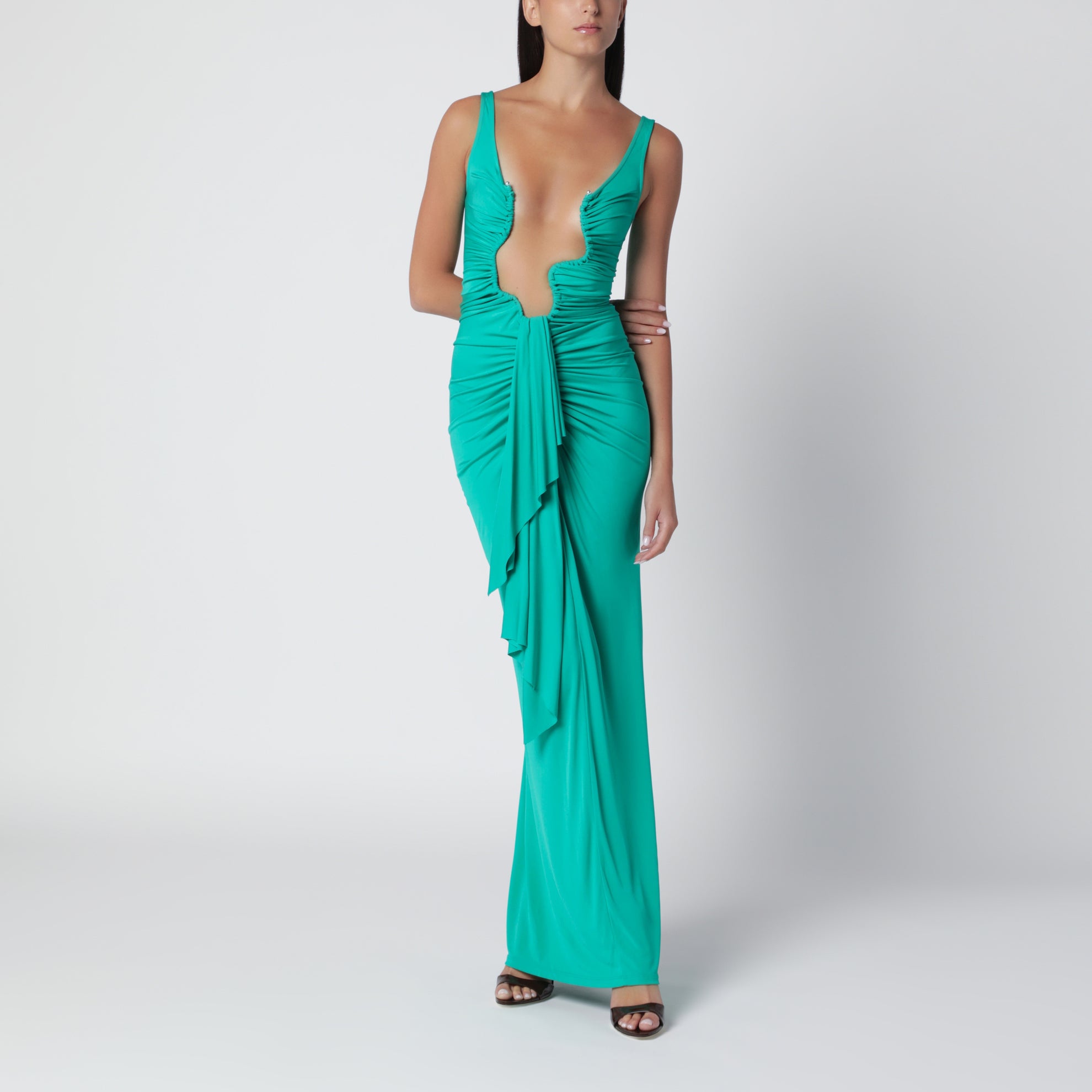 Draped Malachite Viscose Maxi Dress