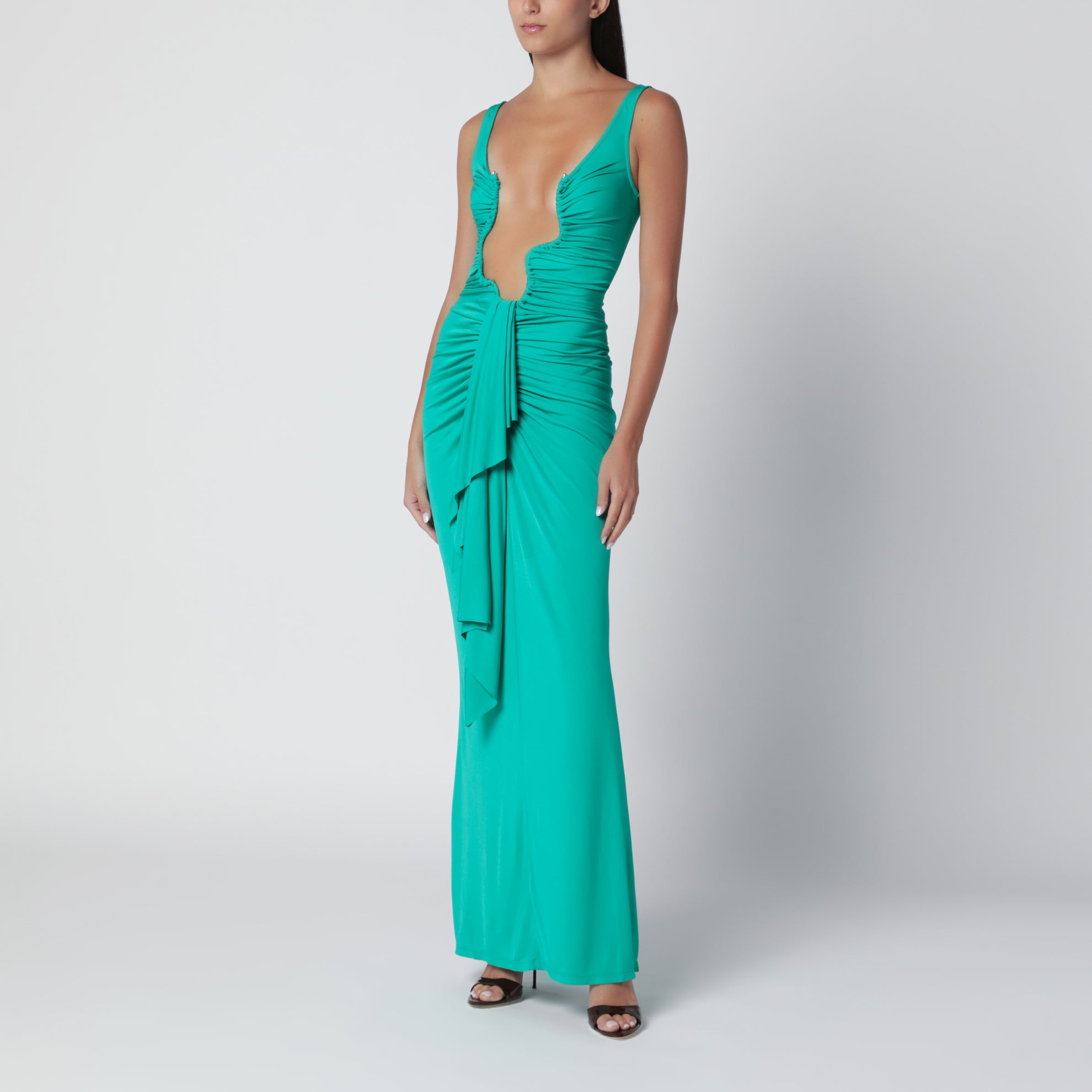 Draped Malachite Viscose Maxi Dress