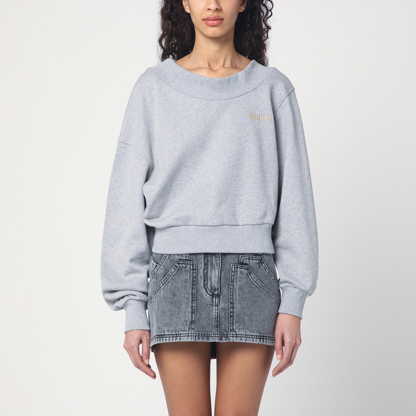 Felpa grigia mélange/beige con cut out