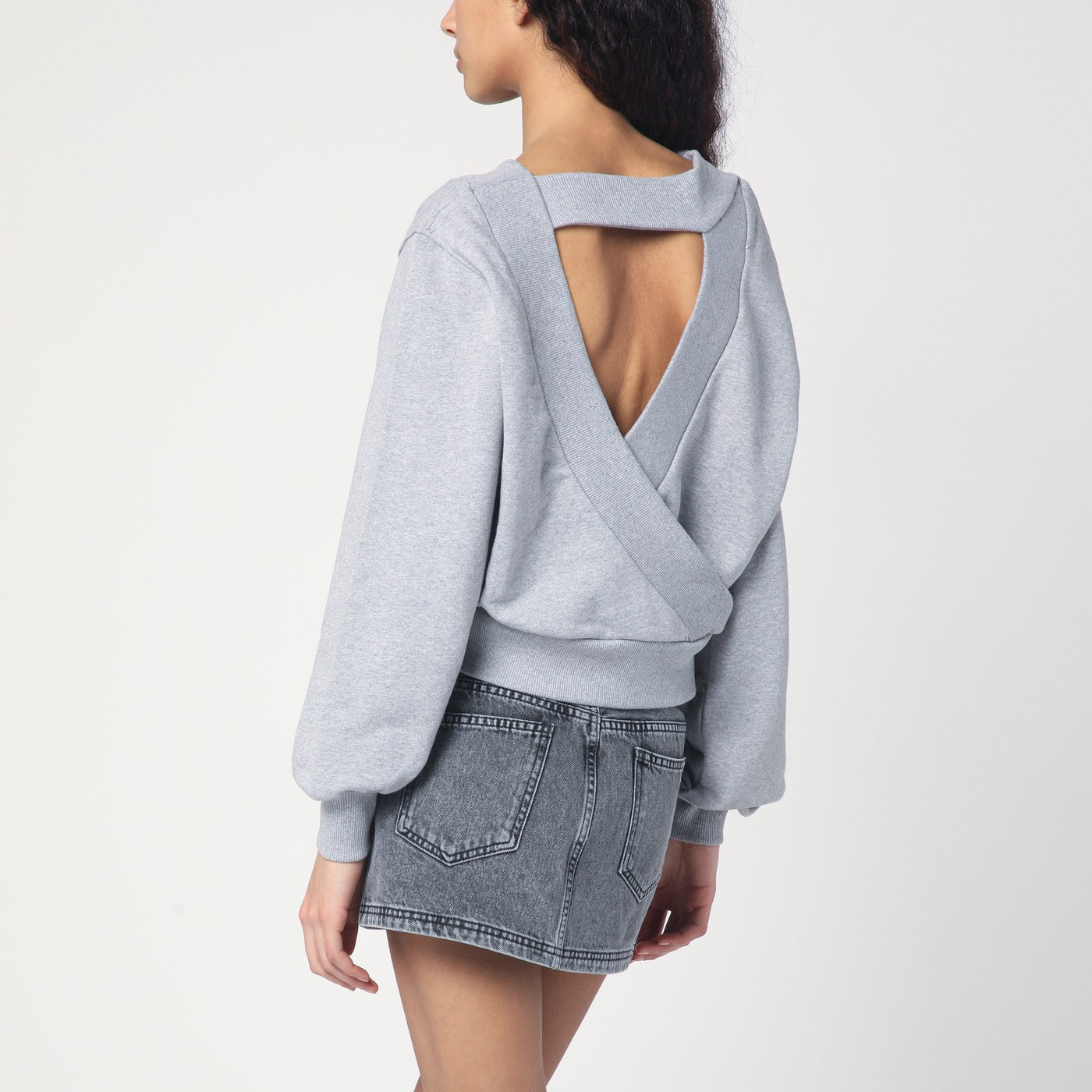 Felpa grigia mélange/beige con cut out