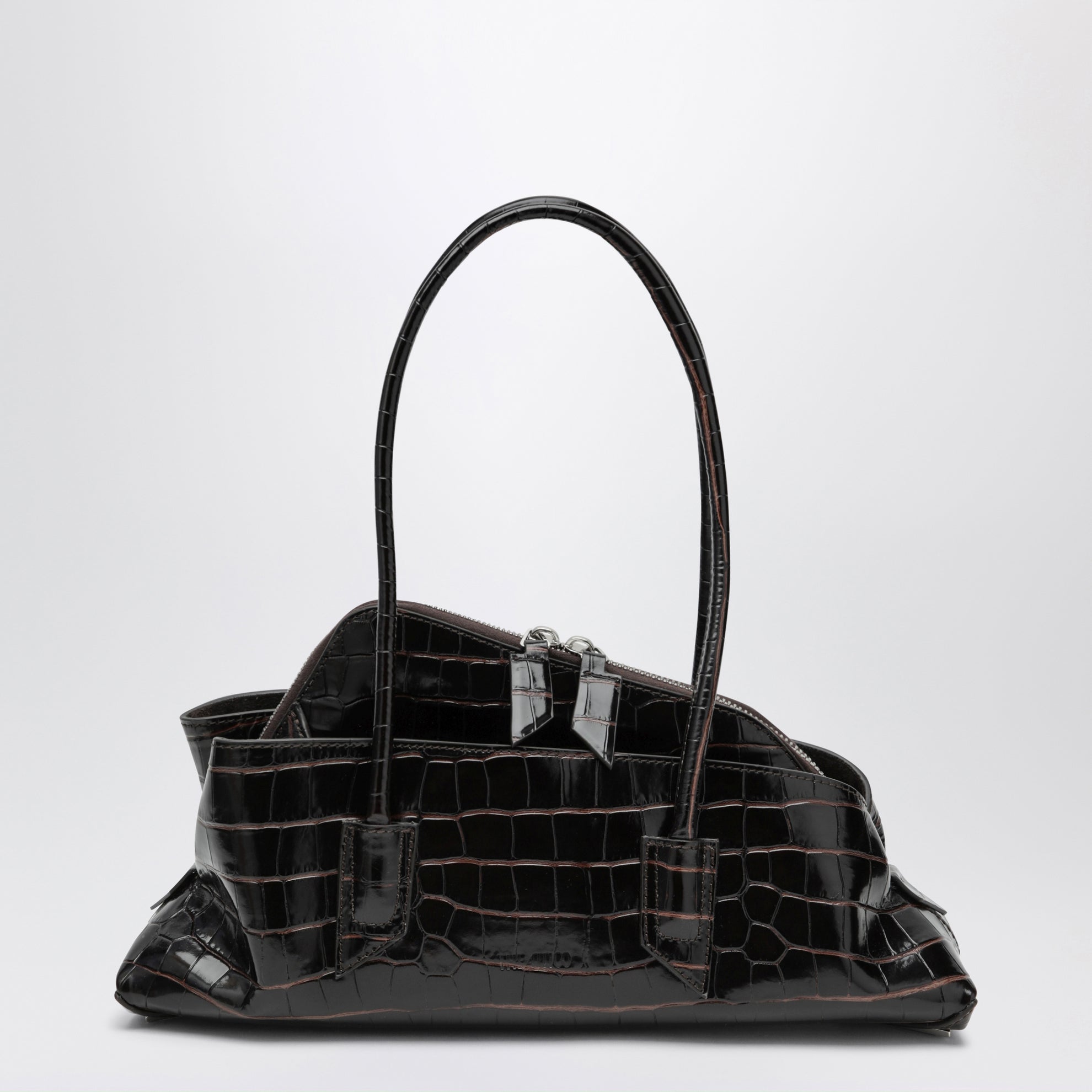 La Passeggiata Small bag in coffee crocodile-print leather