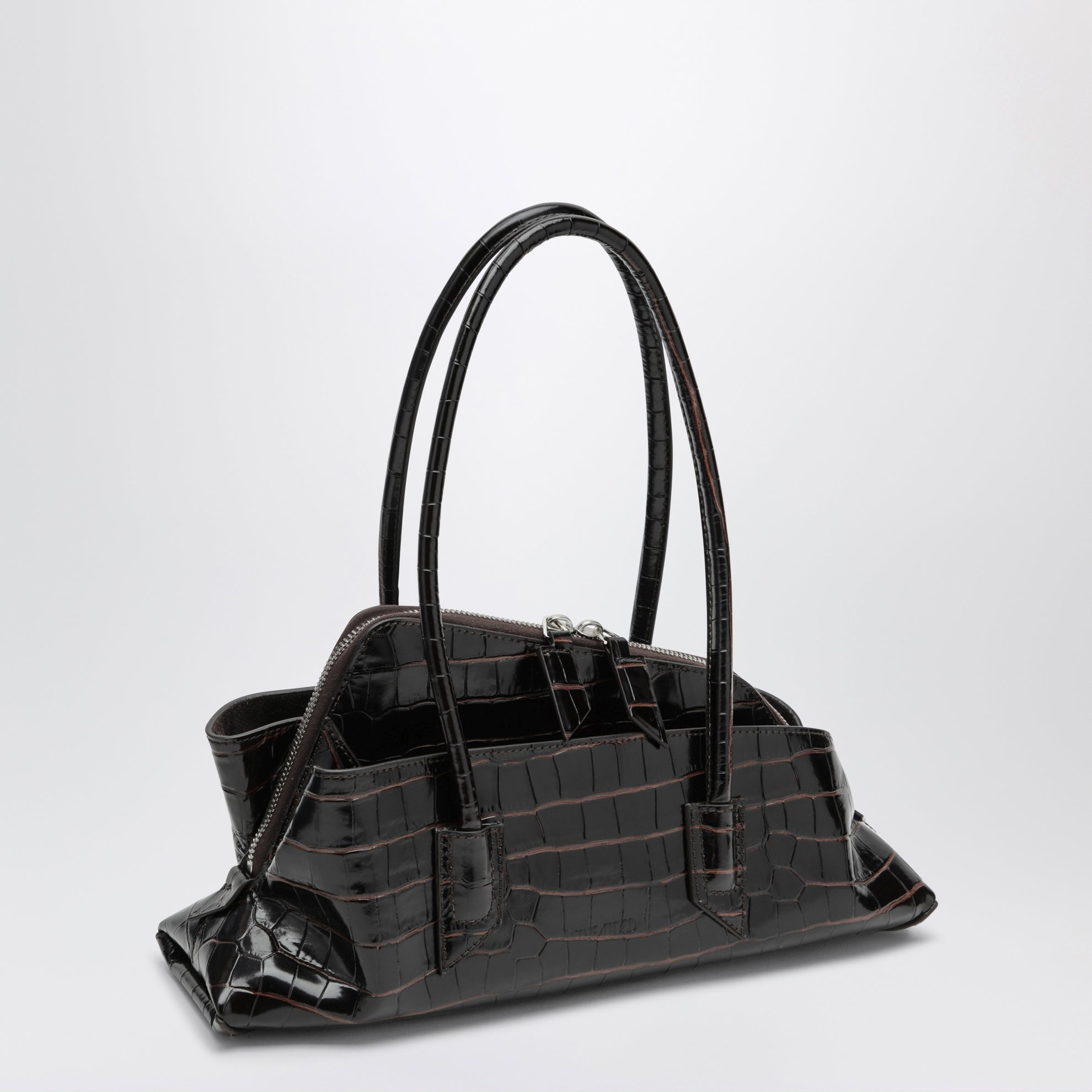 La Passeggiata Small bag in coffee crocodile-print leather