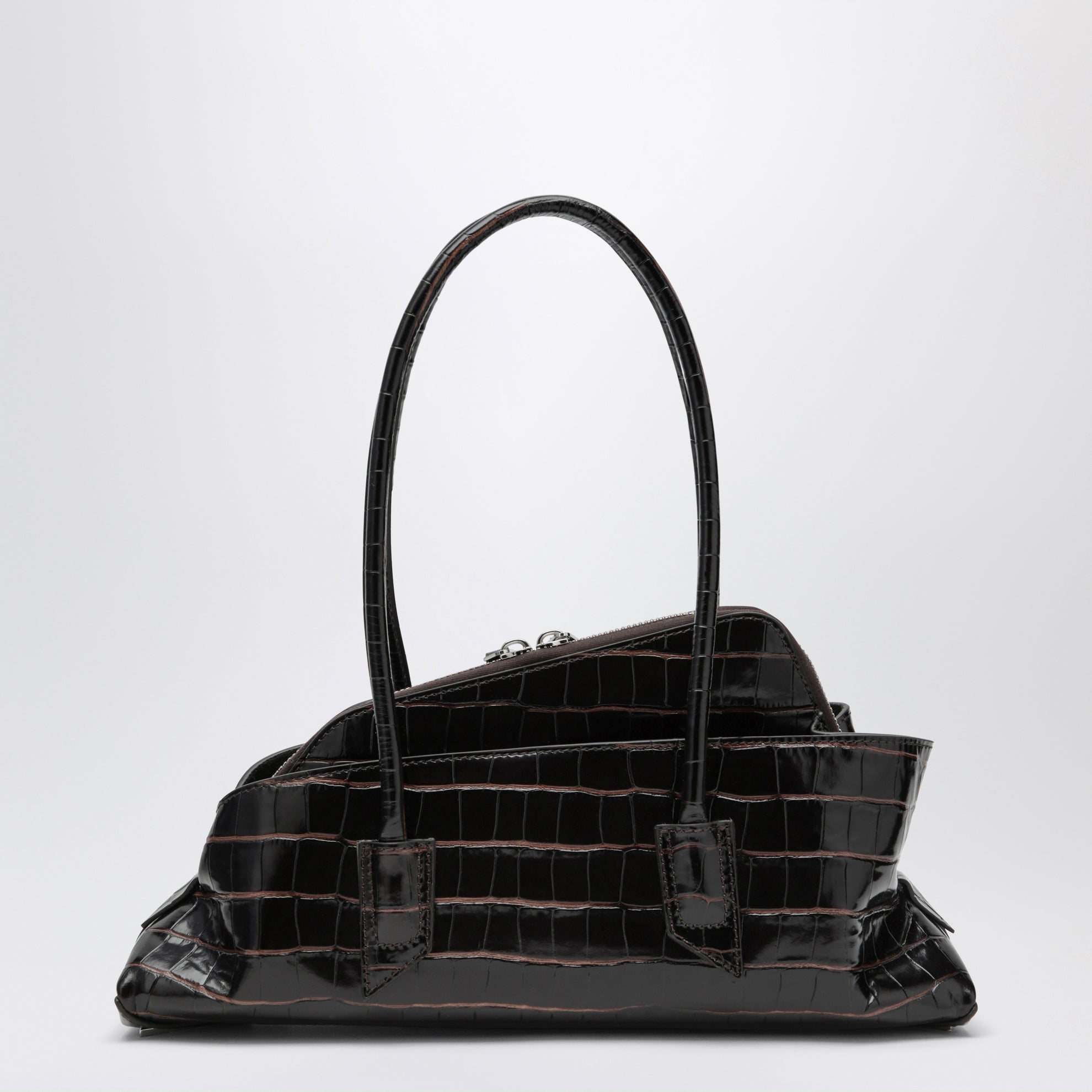 La Passeggiata Small bag in coffee crocodile-print leather