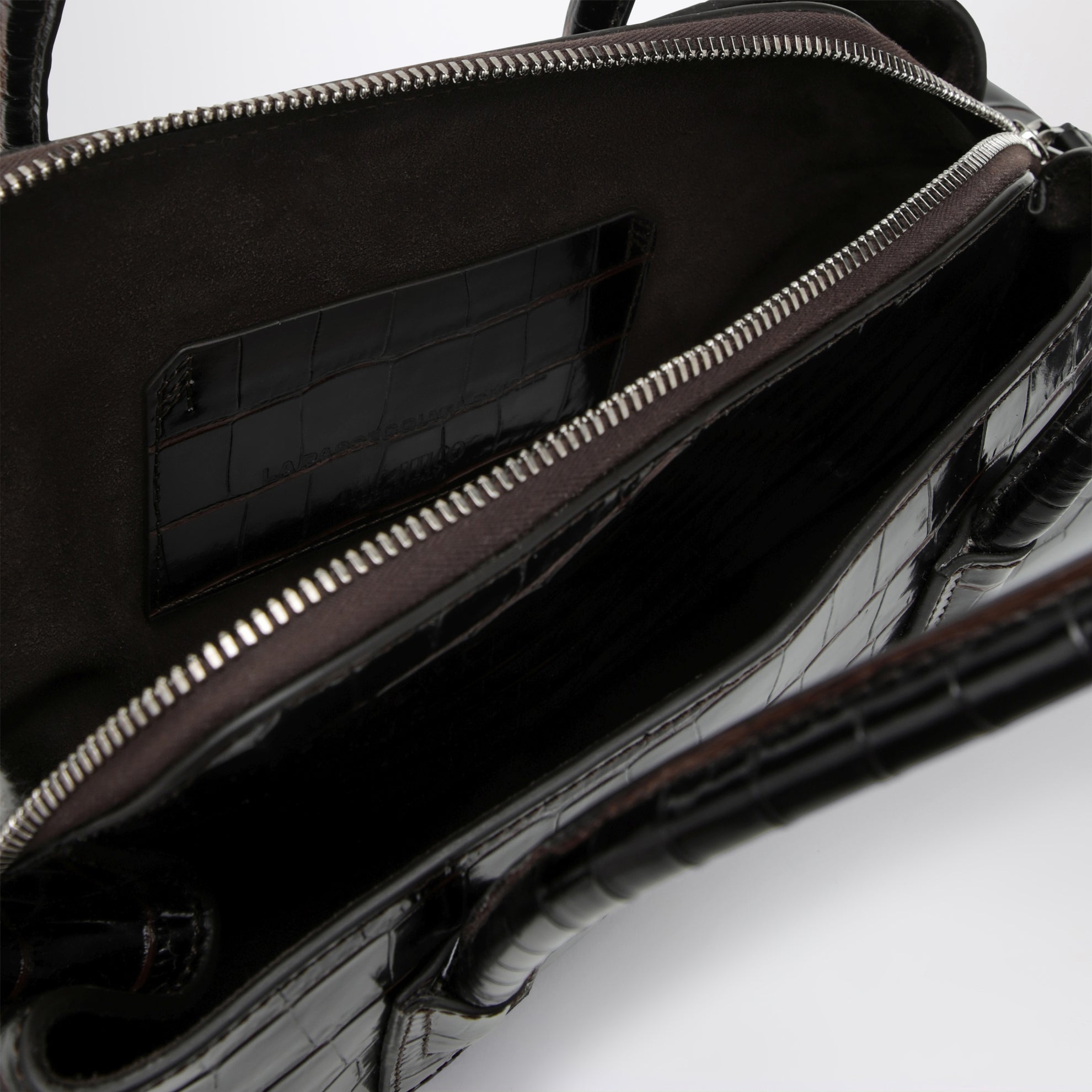 La Passeggiata Small bag in coffee crocodile-print leather