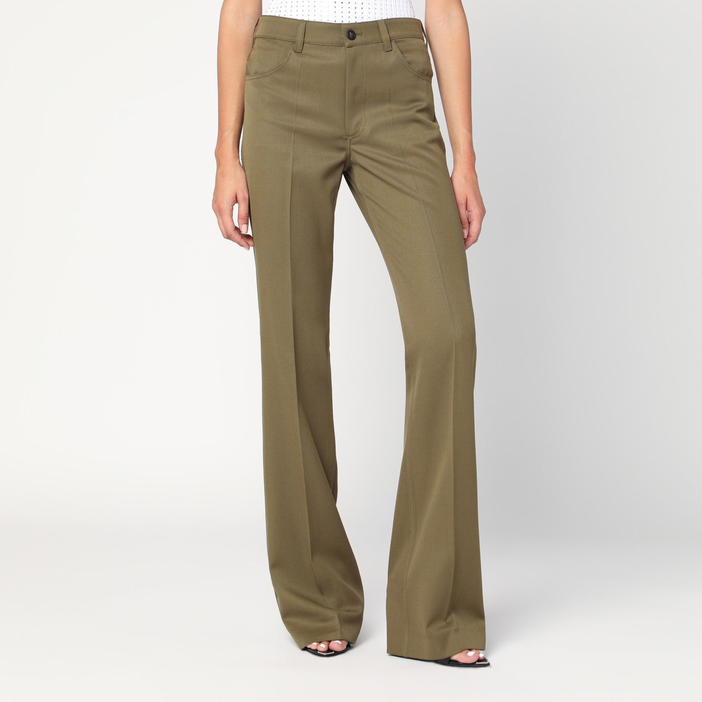Pantalone verde militare in gabardina di lana