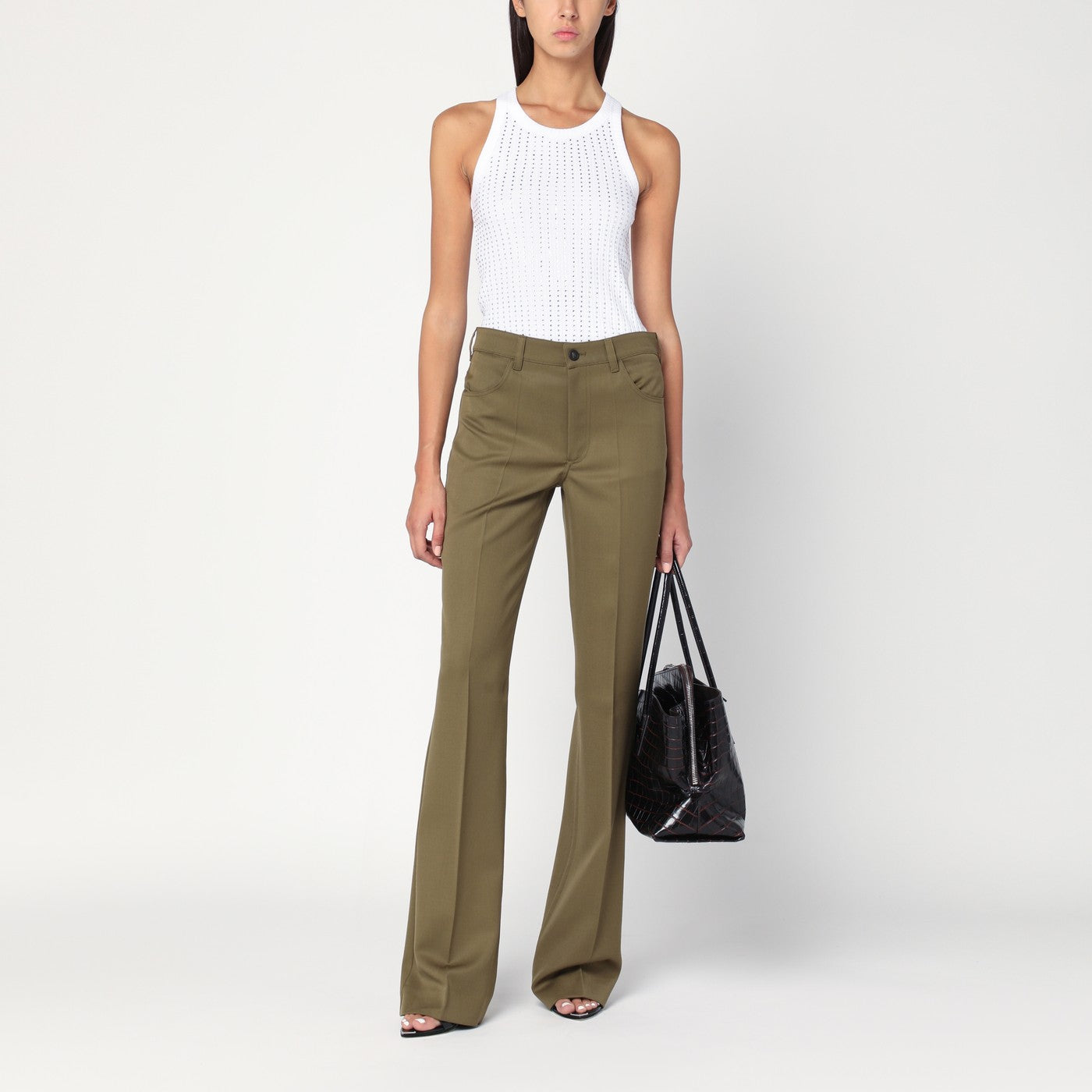Pantalone verde militare in gabardina di lana