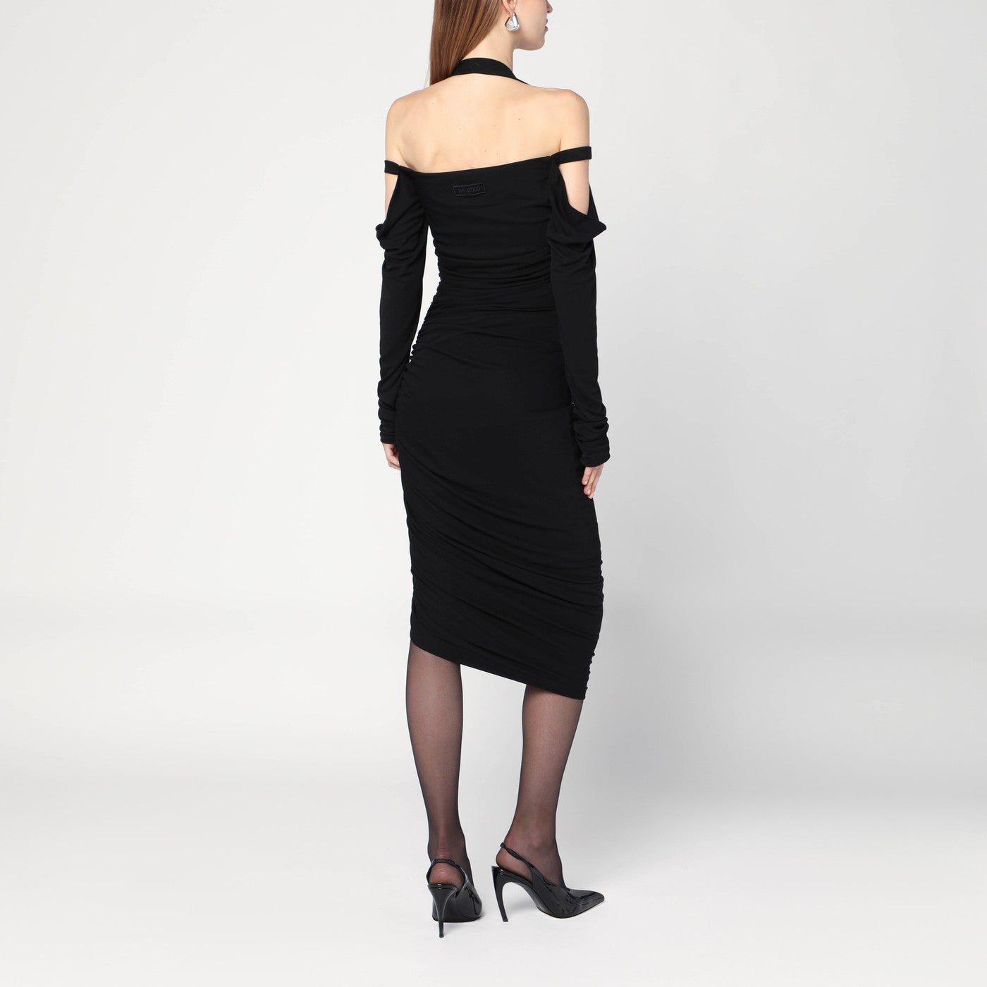Schwarzes Midikleid aus Viskose-Crêpe