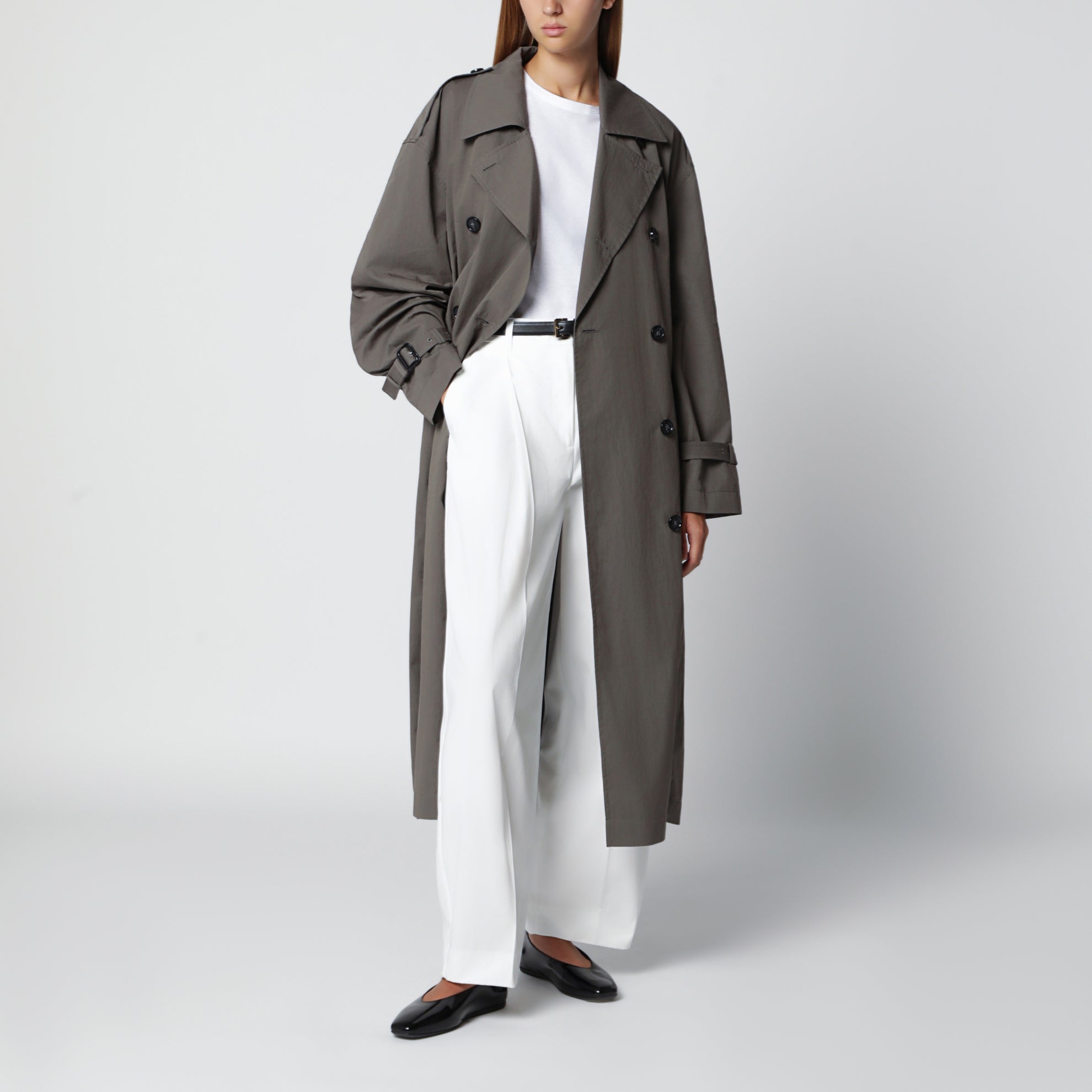 Trench doppiopetto taupe in misto cotone