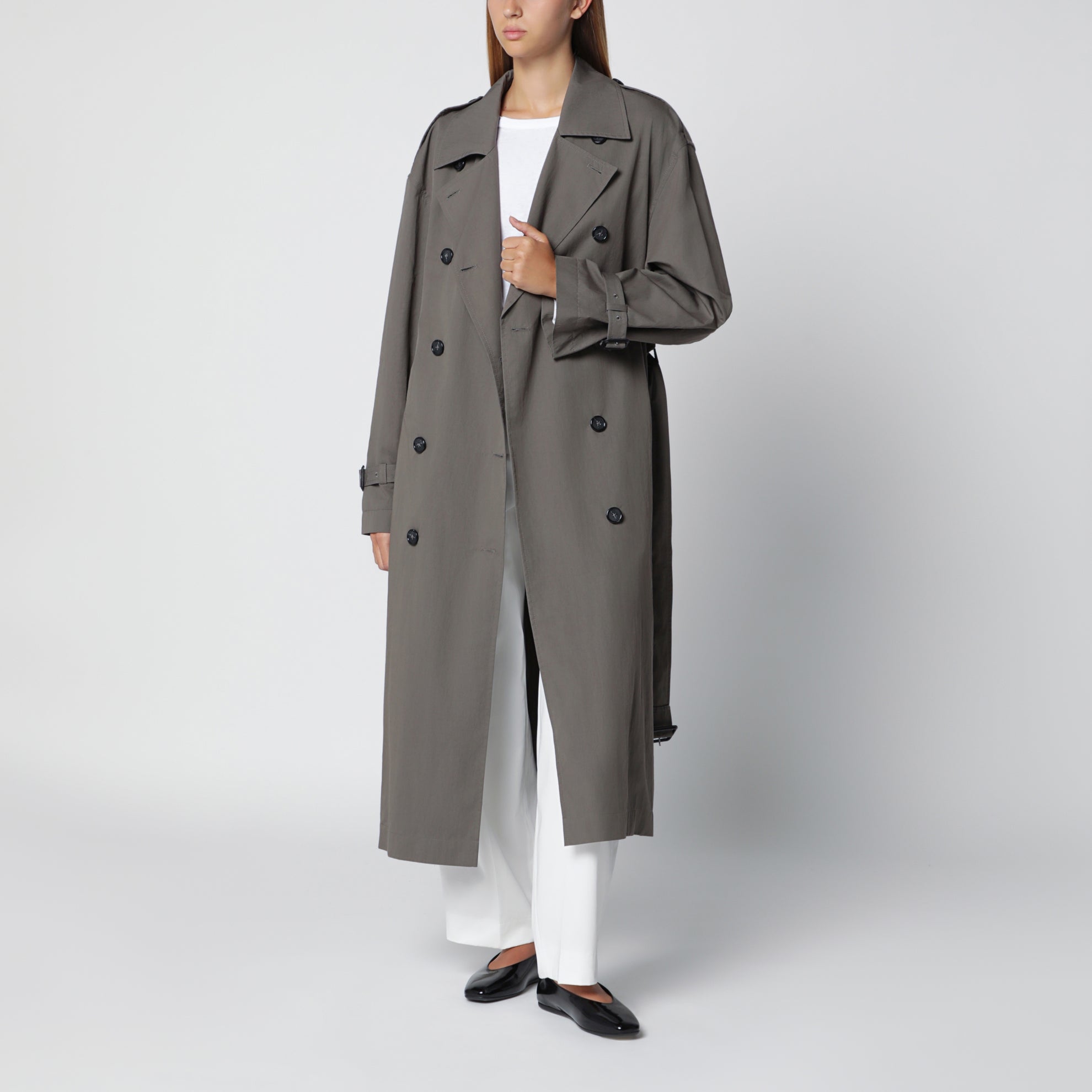 Trench doppiopetto taupe in misto cotone