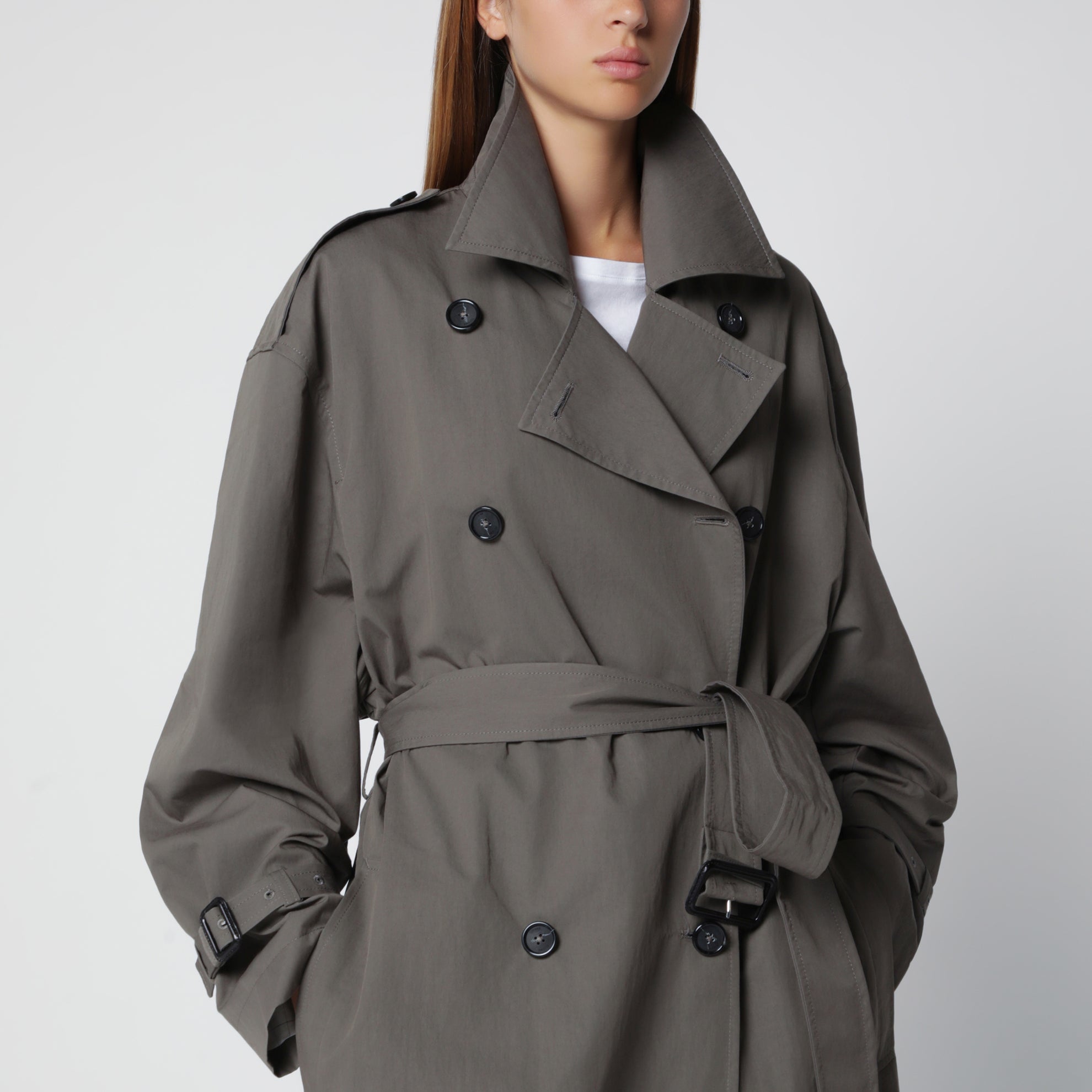 Trench doppiopetto taupe in misto cotone