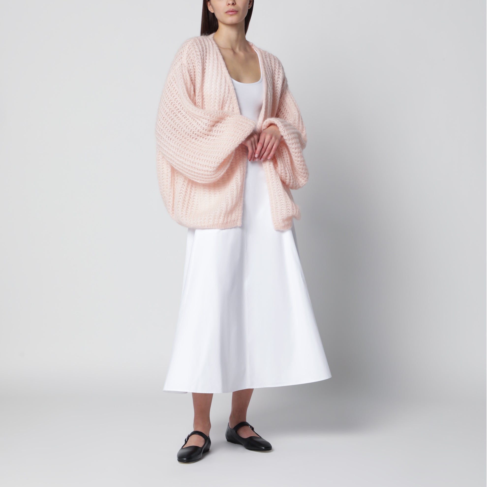 Light pink mohair-blend knit cardigan