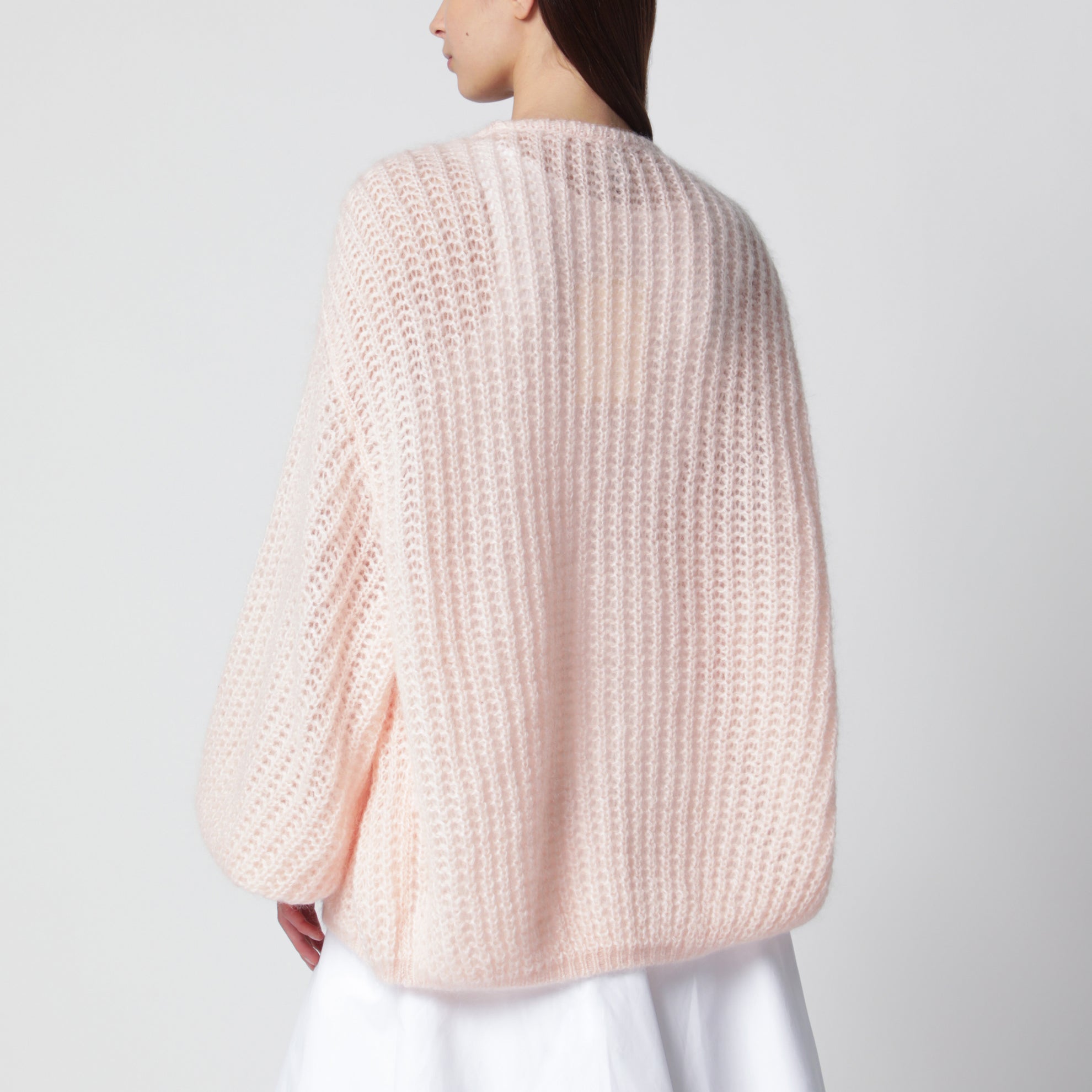 Light pink mohair-blend knit cardigan