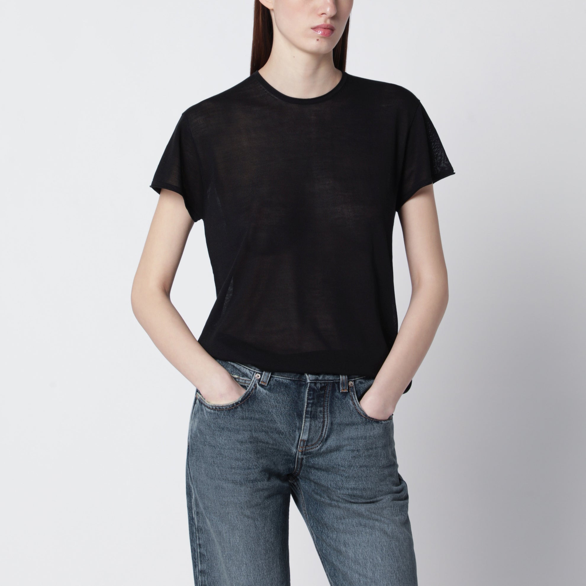 Black silk crêpe T-shirt