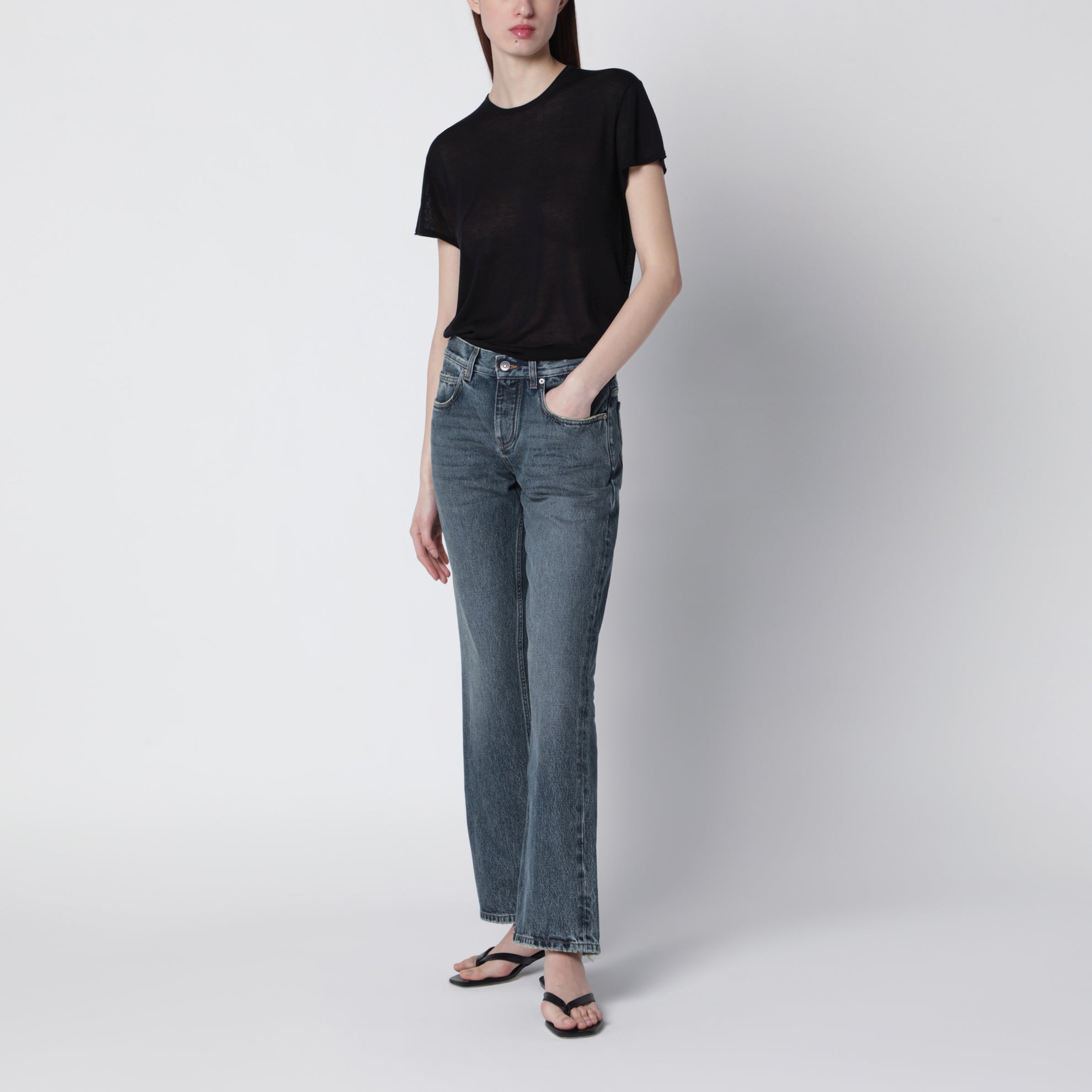 Black silk crêpe T-shirt