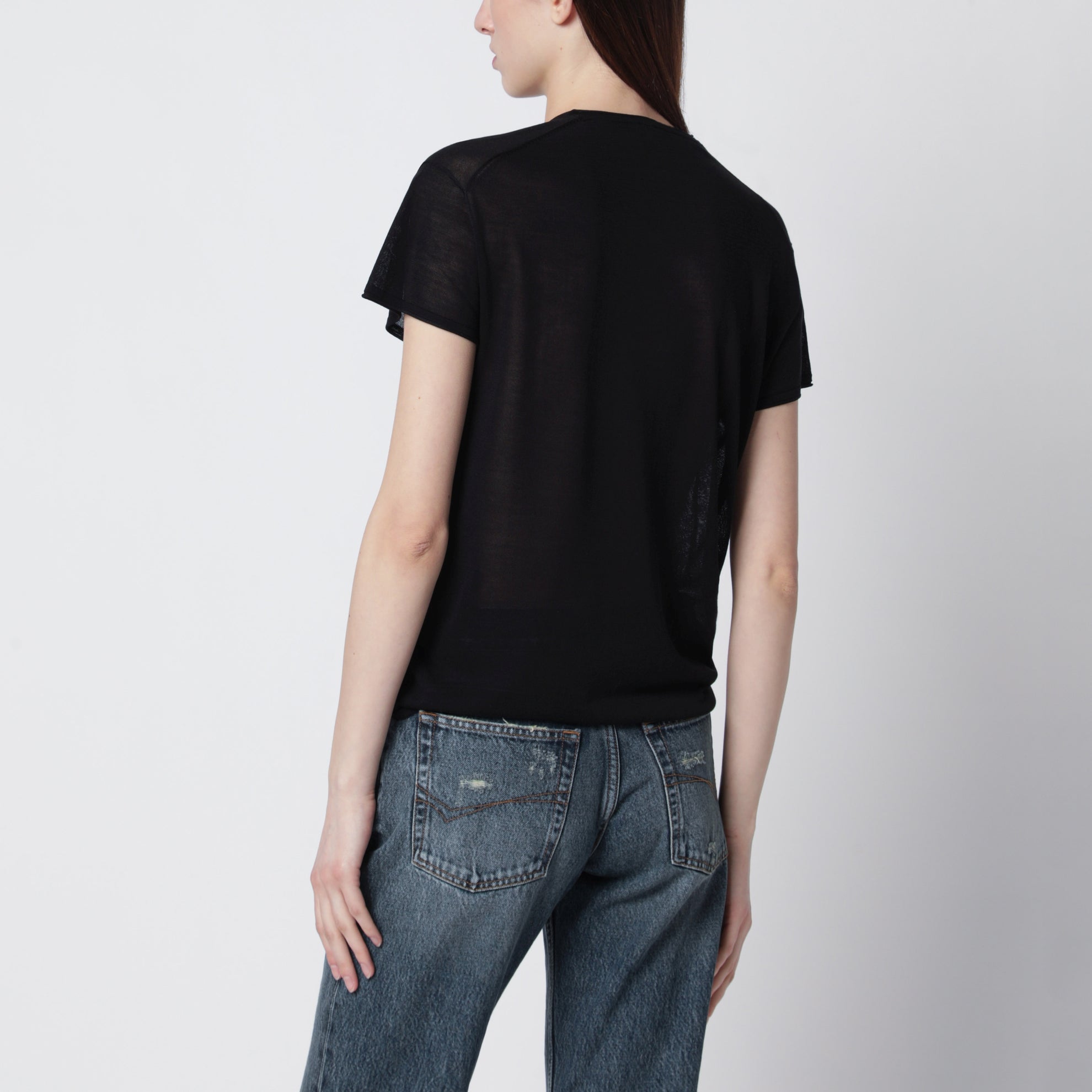 Black silk crêpe T-shirt