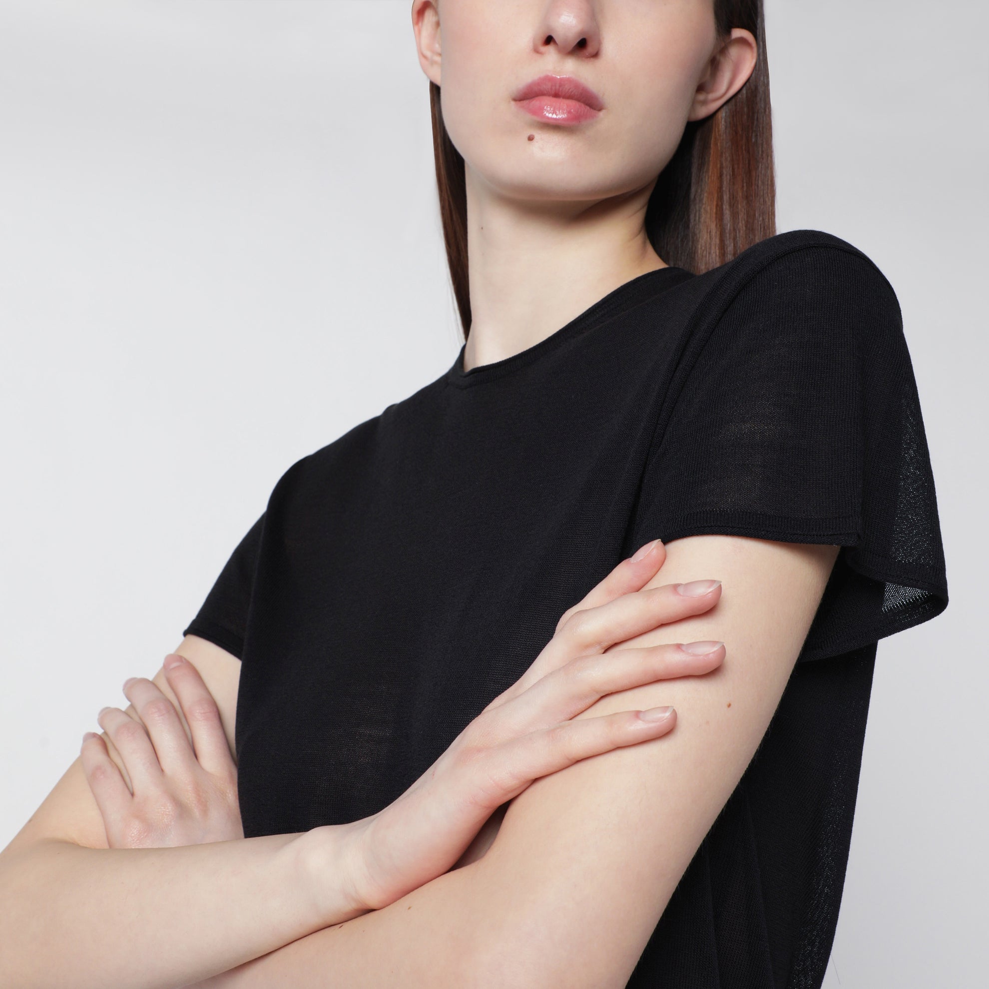 Black silk crêpe T-shirt