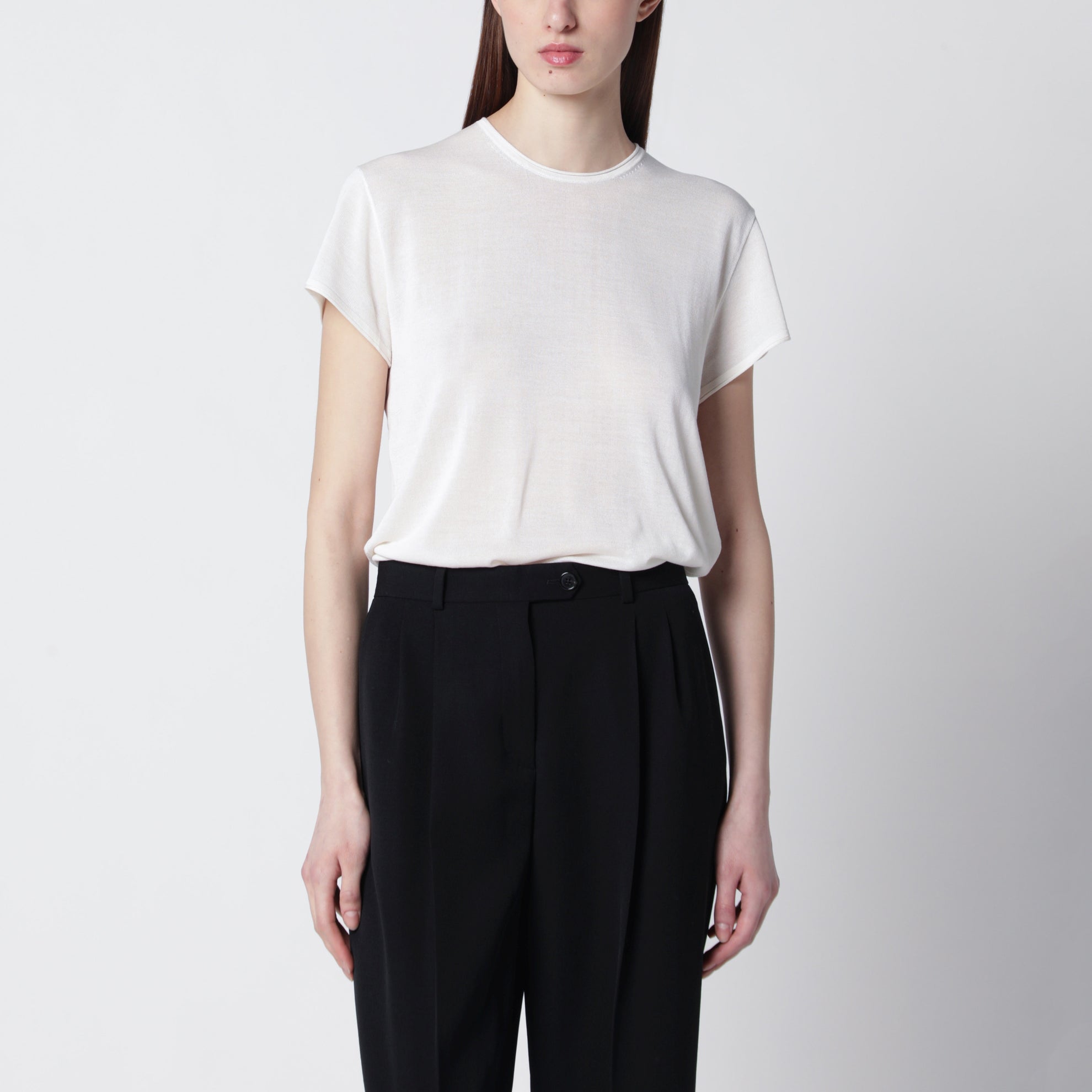 Ecru silk crêpe T-shirt