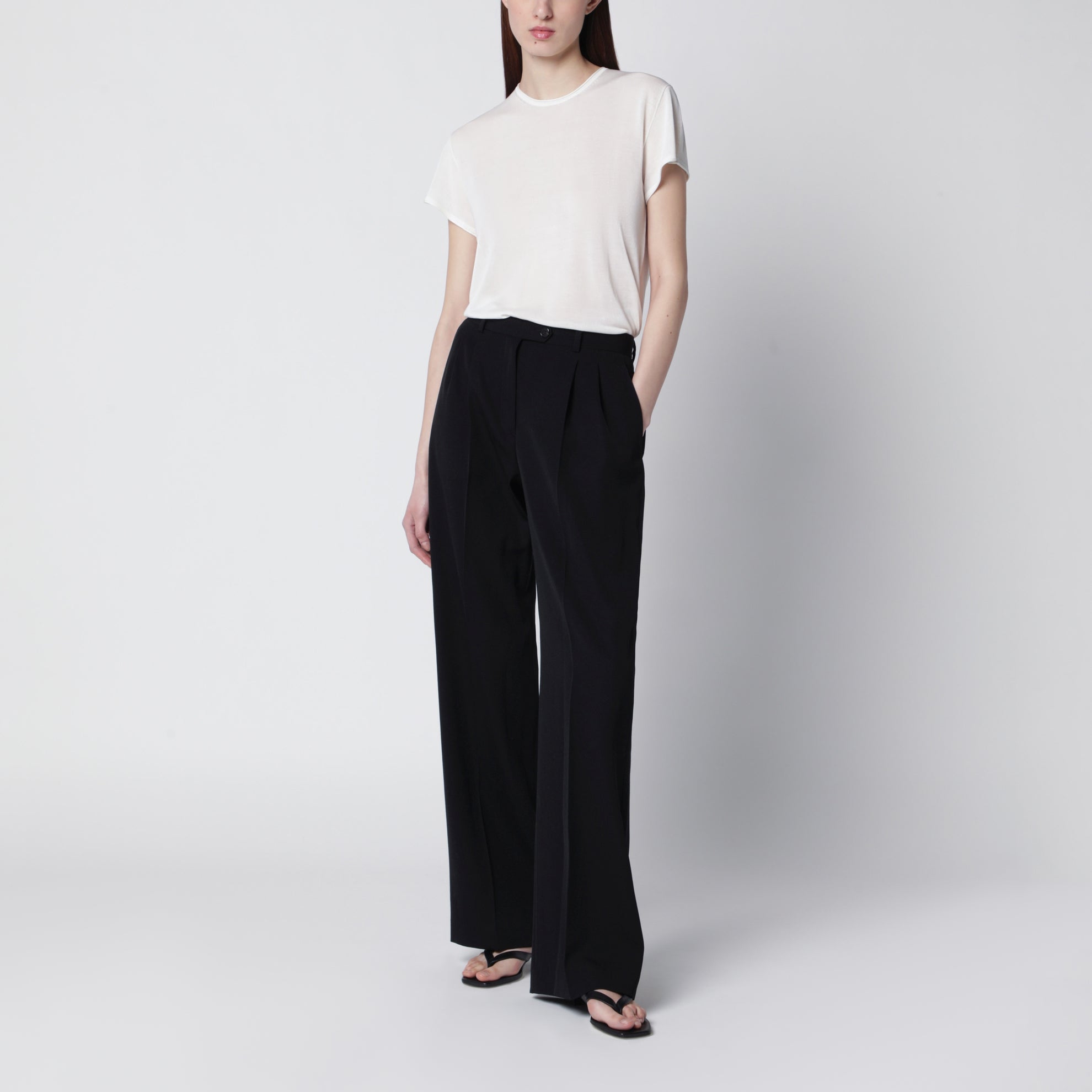 Ecru silk crêpe T-shirt