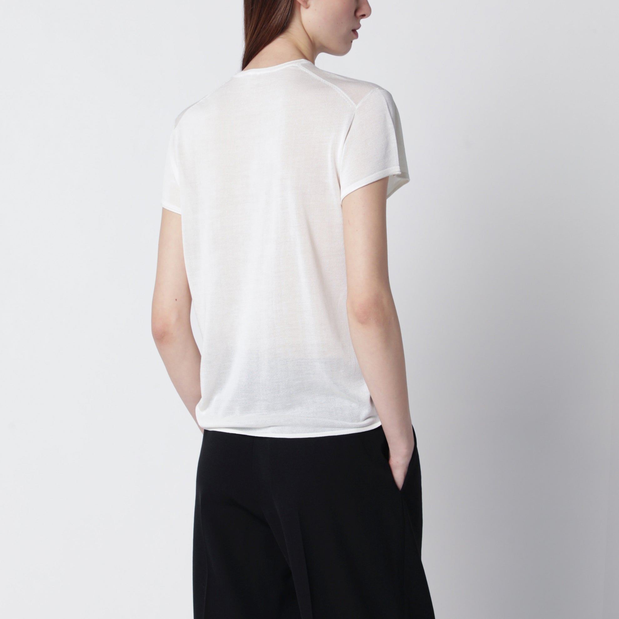 Ecru silk crêpe T-shirt