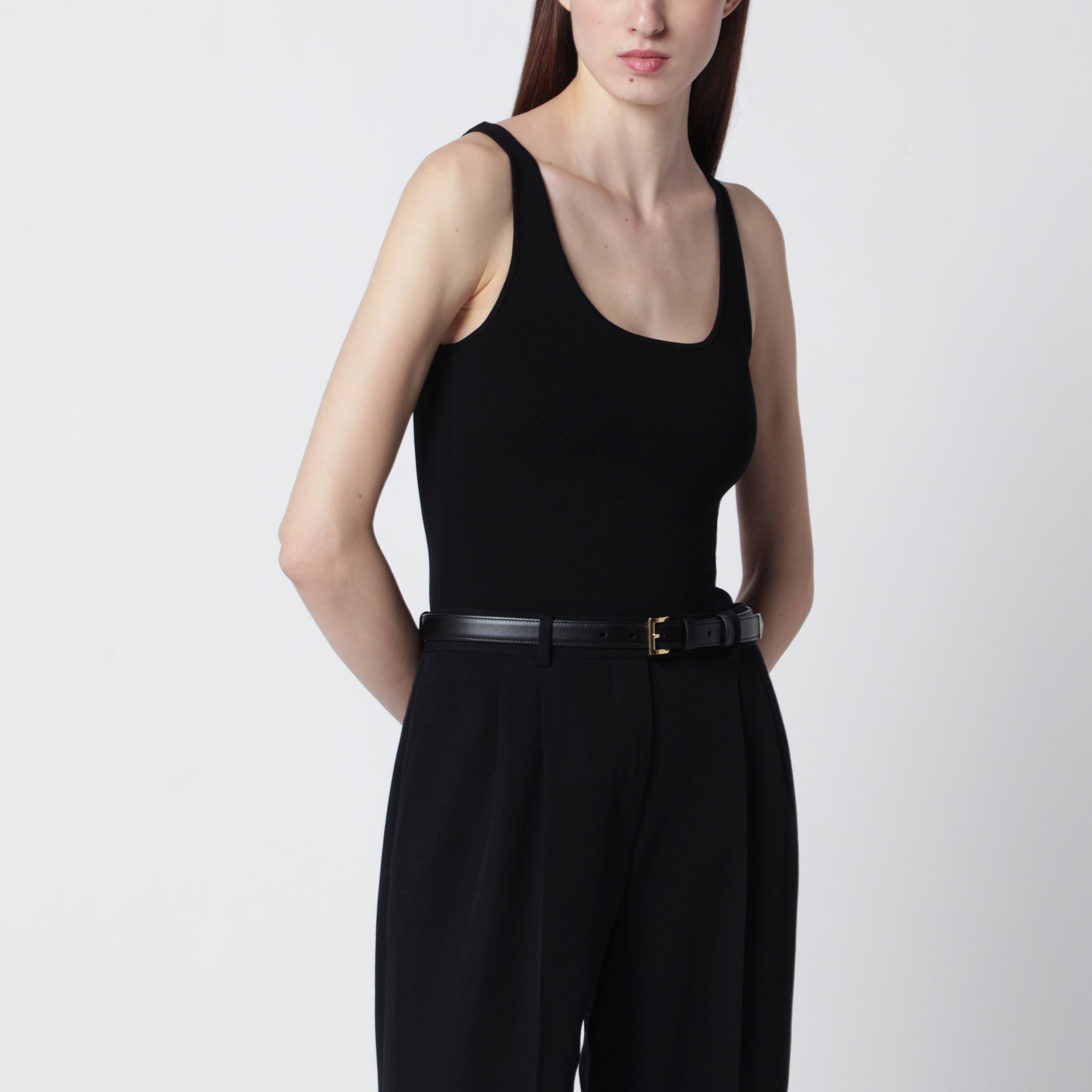 Black fitted compact knit tank top