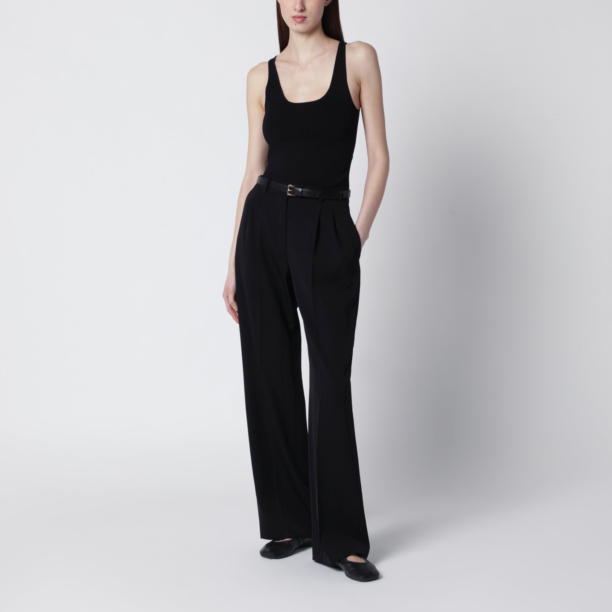 Black fitted compact knit tank top