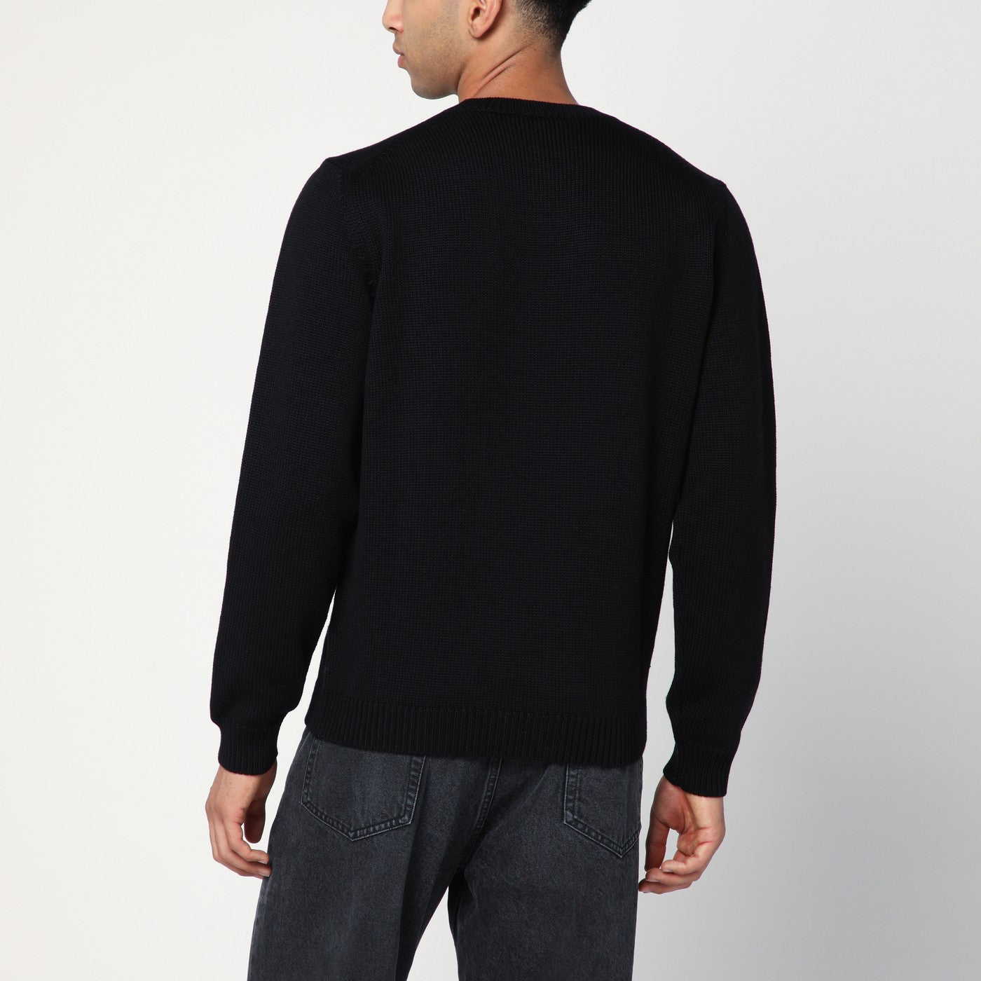 Black crew neck wool sweater