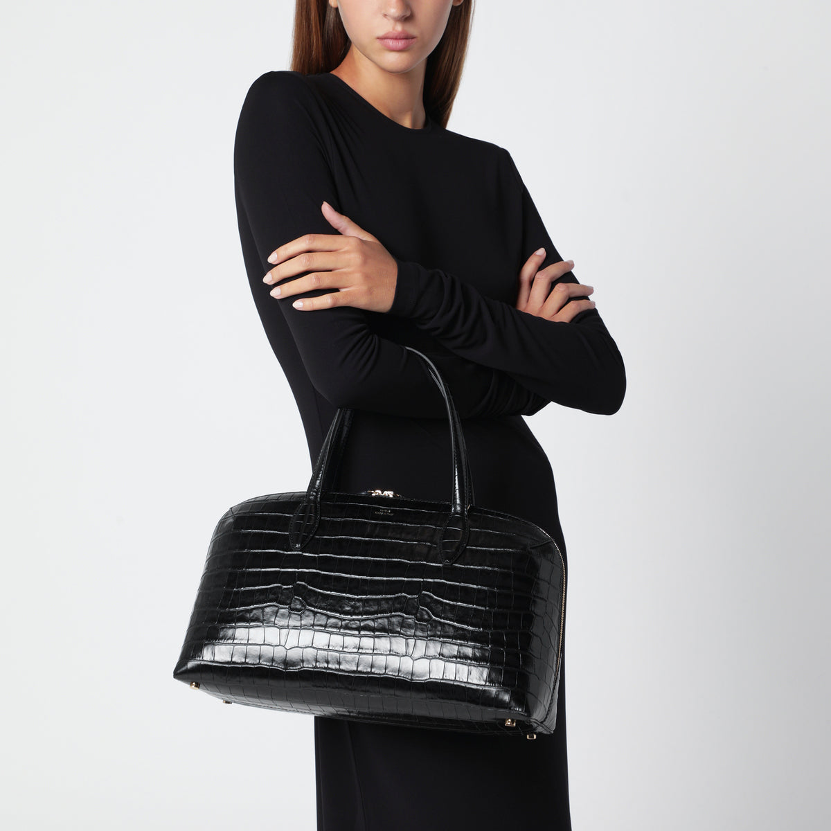 Borsa a tracolla nera in pelle