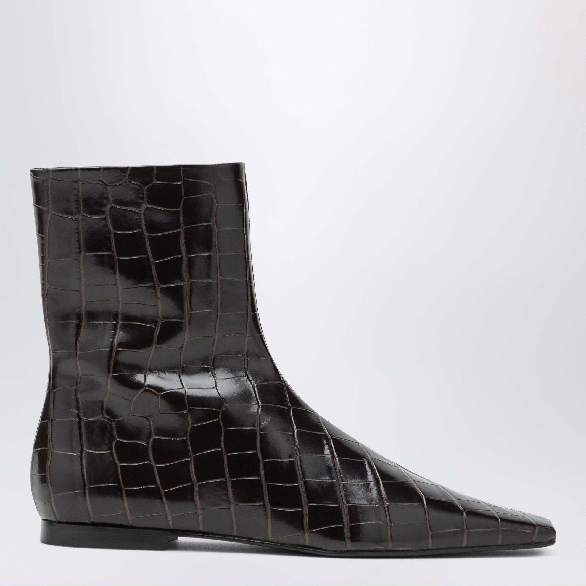 Bottines Chelsea zippées en cuir effet crocodile marron