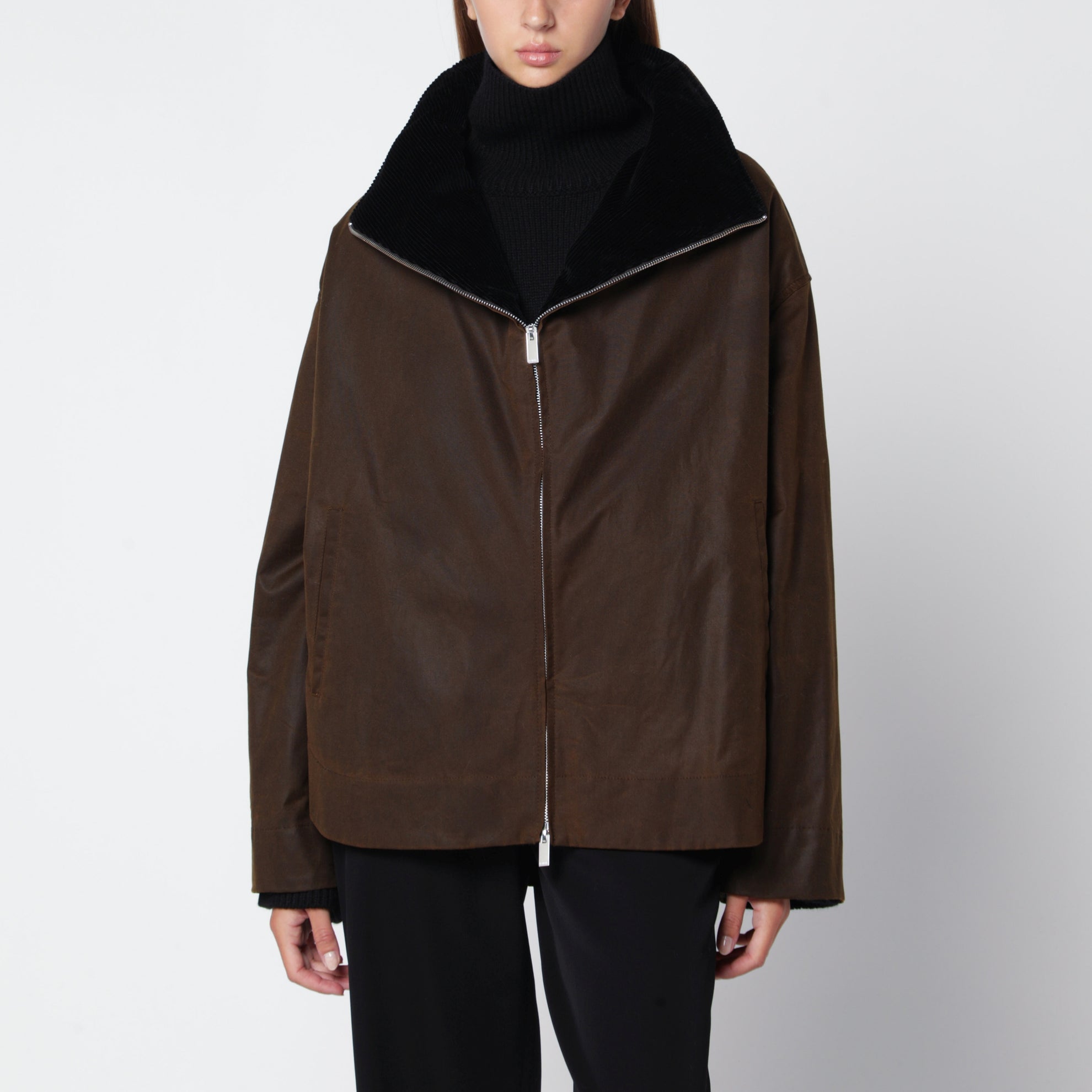 Giacca country con zip marrone