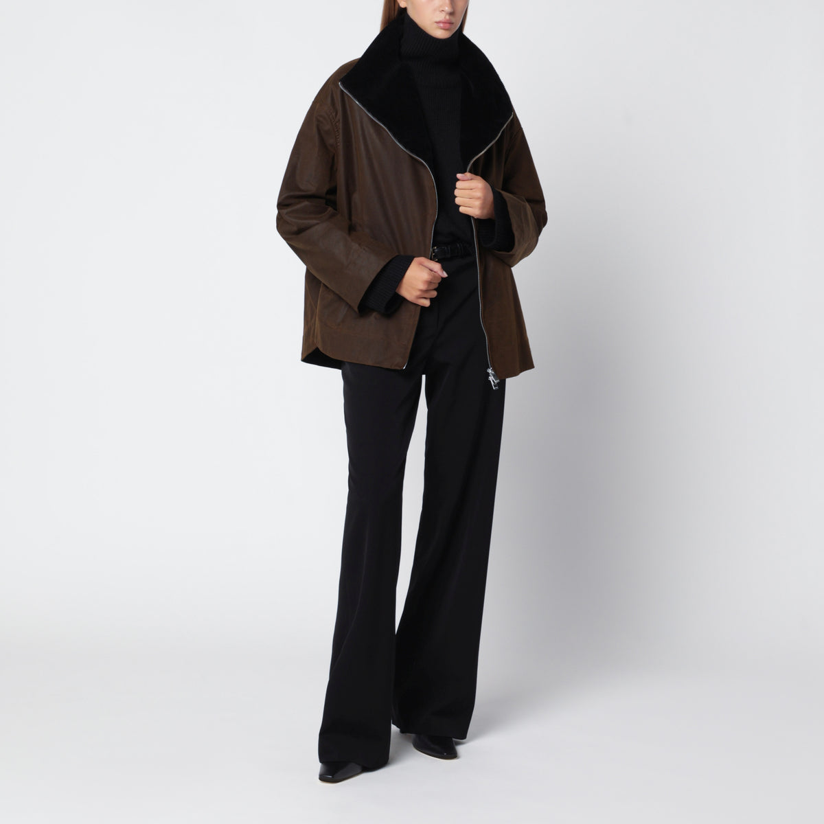 Giacca country con zip marrone