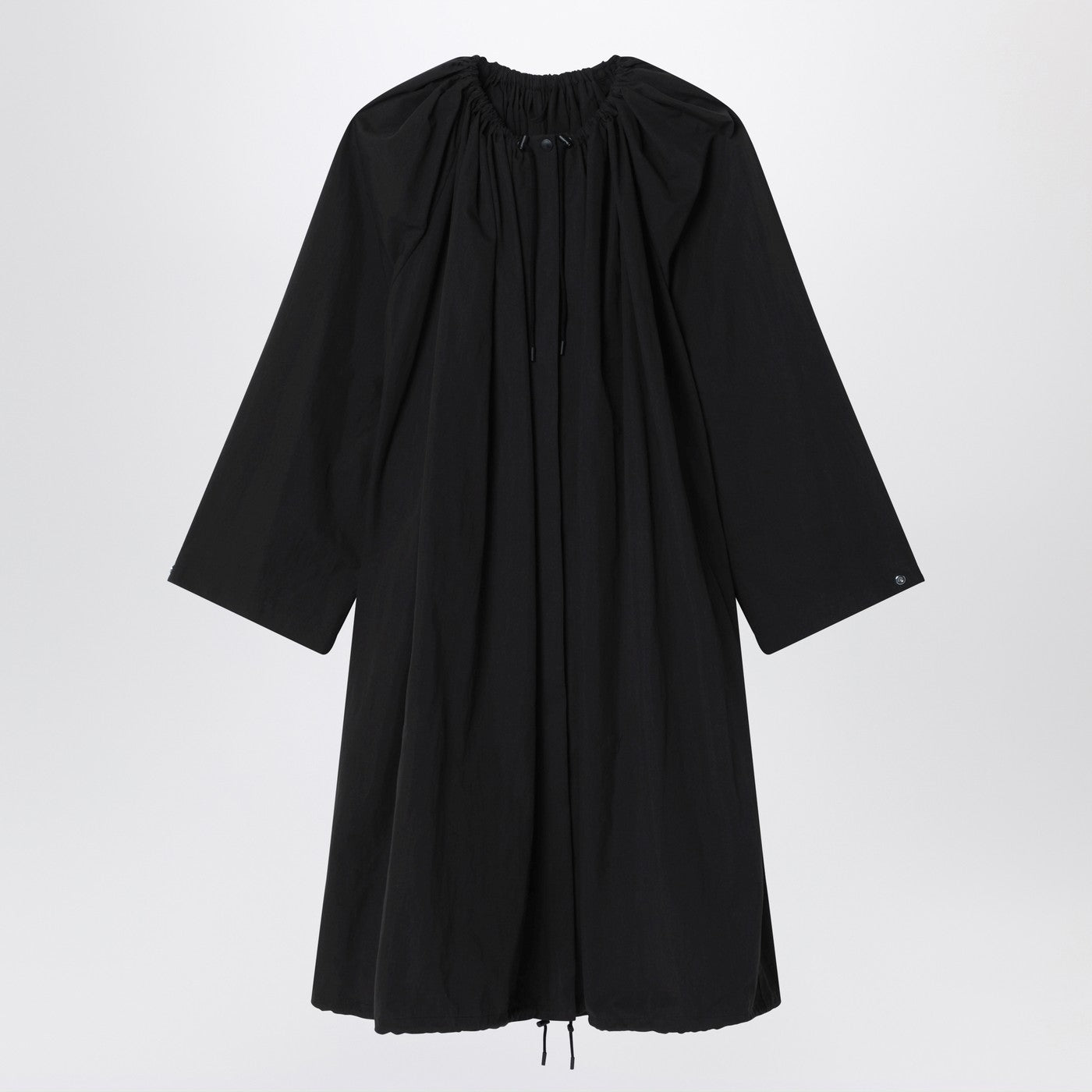 Cappotto arricciato nero in misto cotone