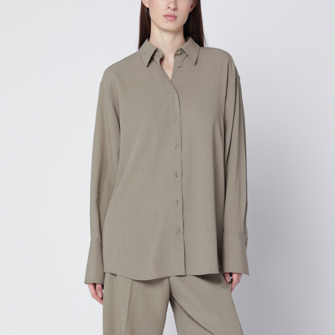 Taupe wool-blend shirt