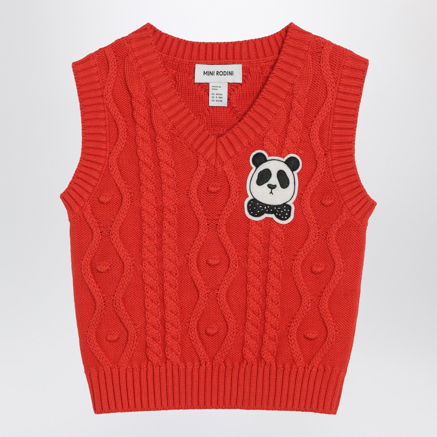Pull sans manches à torsades rouge Panda