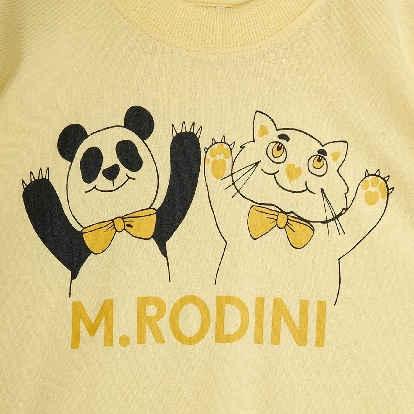 T-shirt jaune clair avec imprimé panda et chat