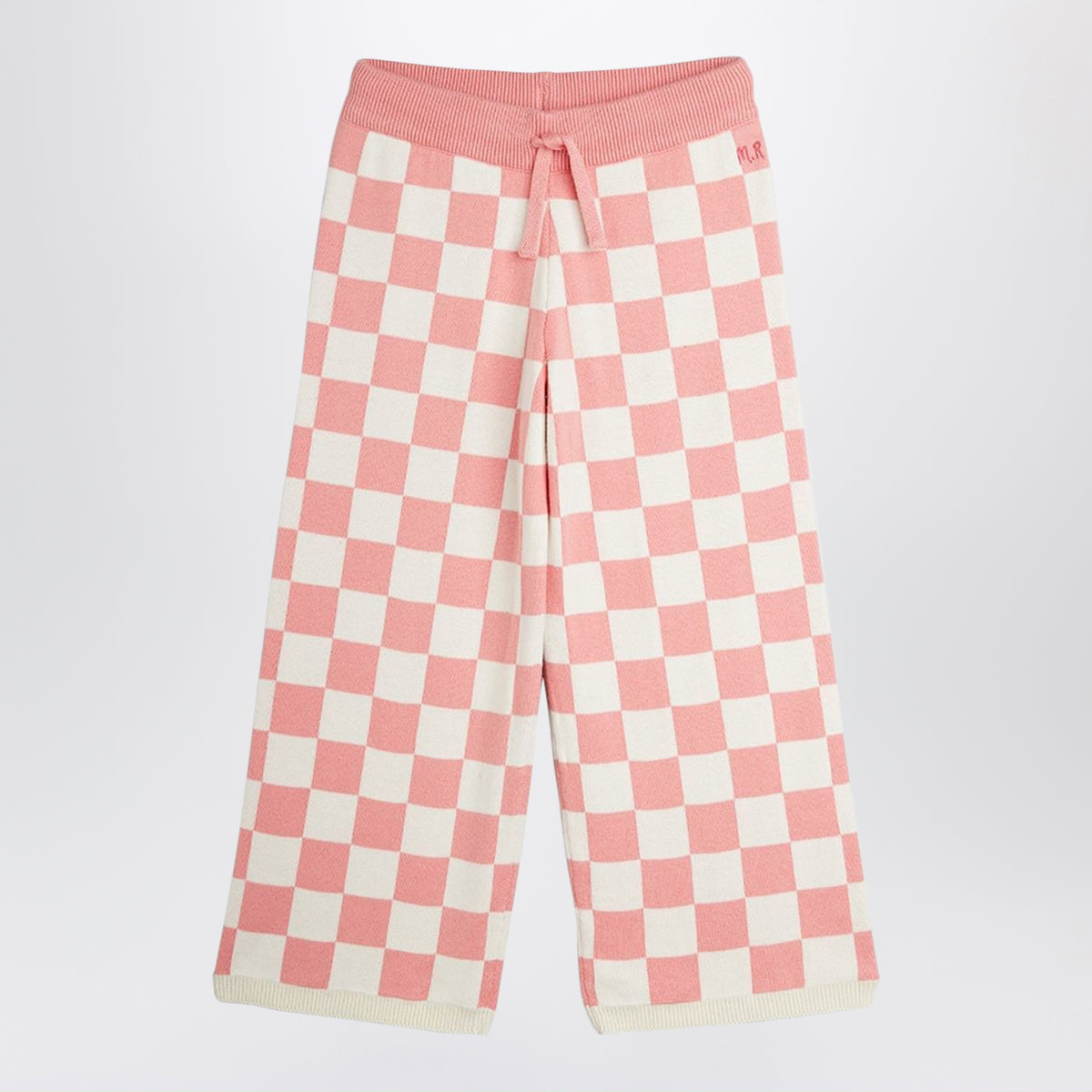 Pantaloni a scacchi rosa in cotone biologico