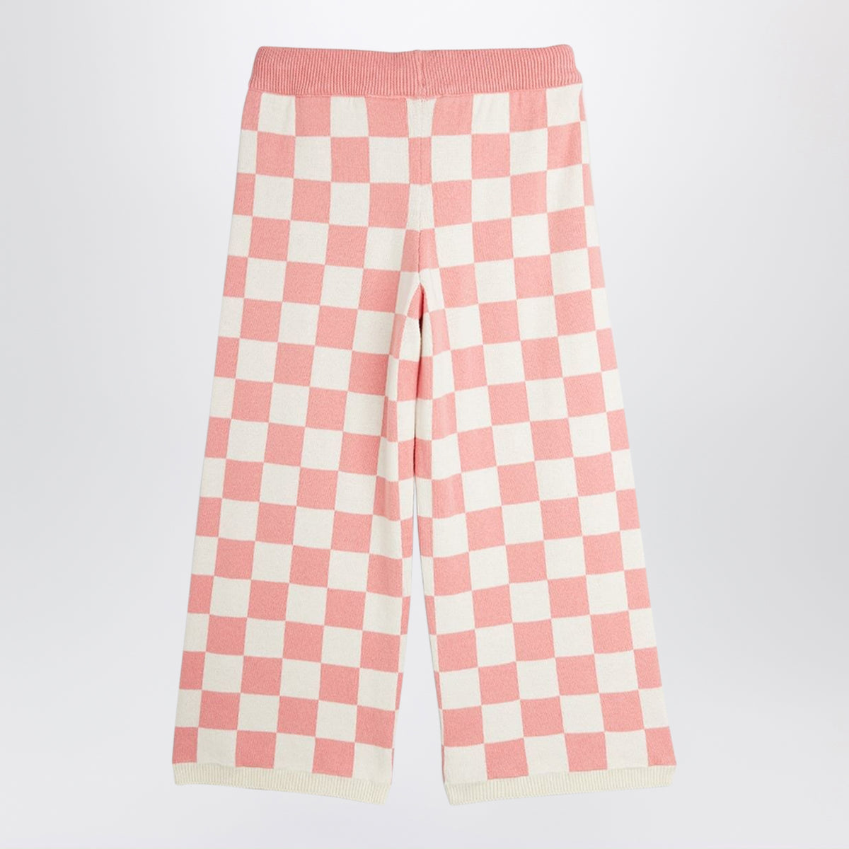 Pantaloni a scacchi rosa in cotone biologico