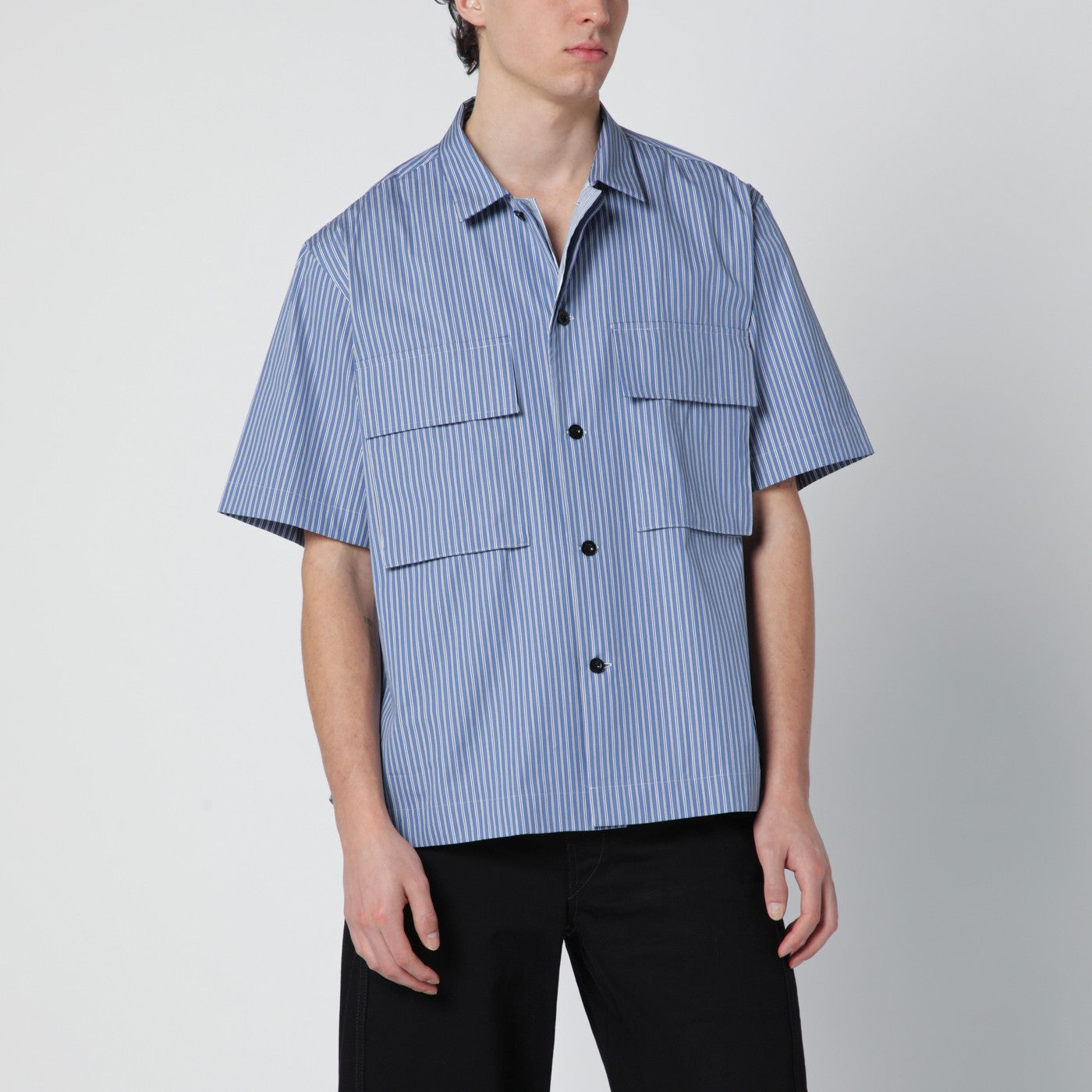 Sacai Light blue striped cotton shirt | TheDoubleF