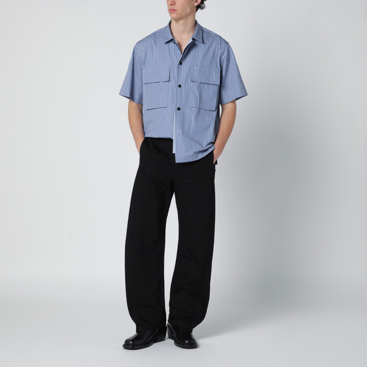 Sacai Light blue striped cotton shirt | TheDoubleF