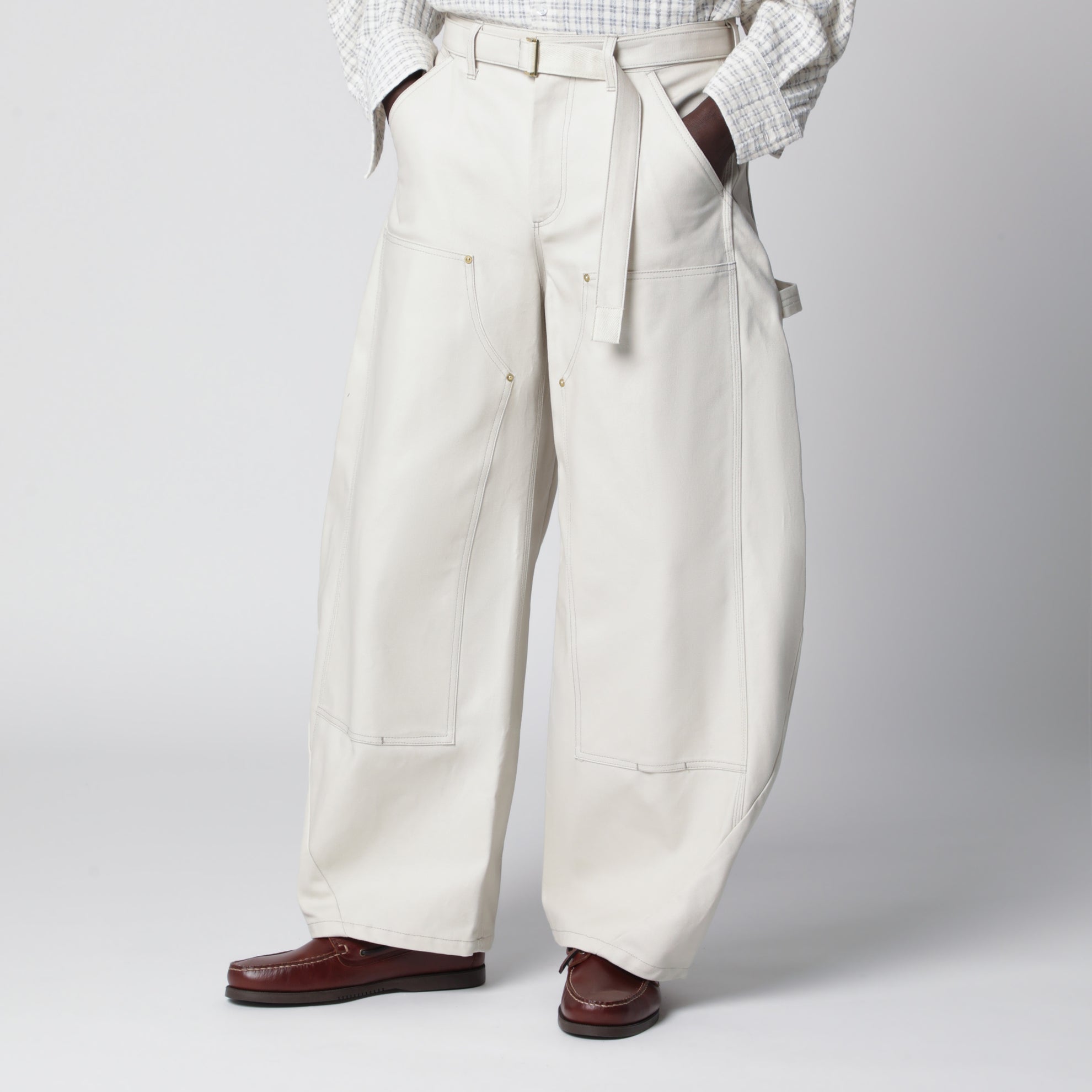 Pantaloni arrotondati cargo avorio in cotone