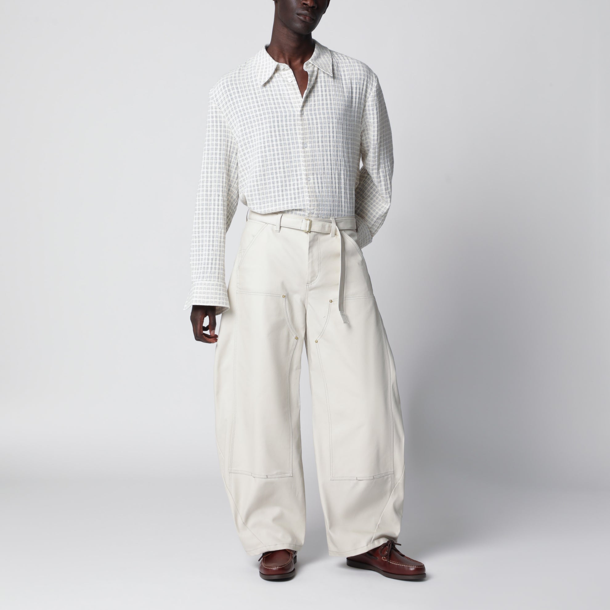 Pantaloni arrotondati cargo avorio in cotone