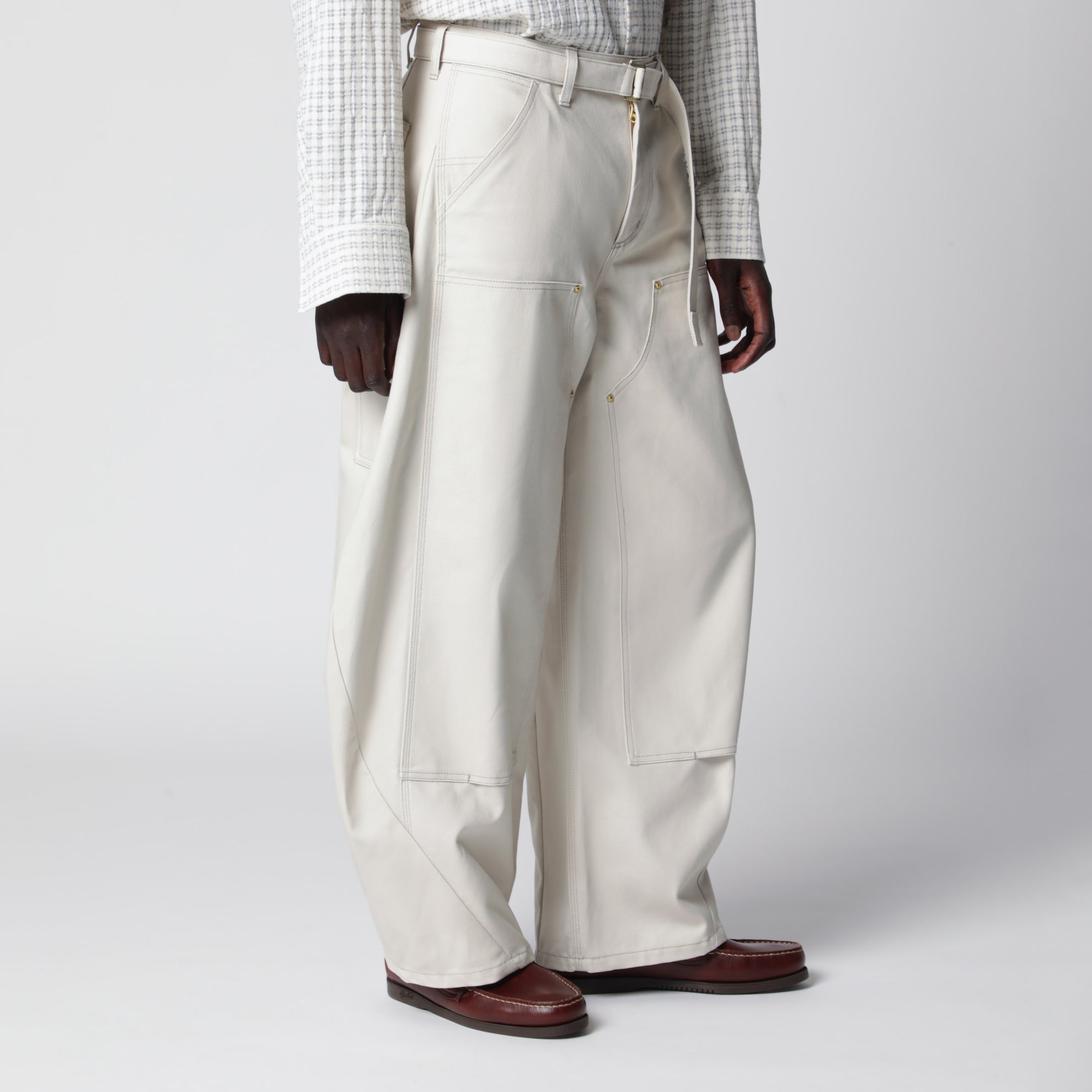 Pantaloni arrotondati cargo avorio in cotone