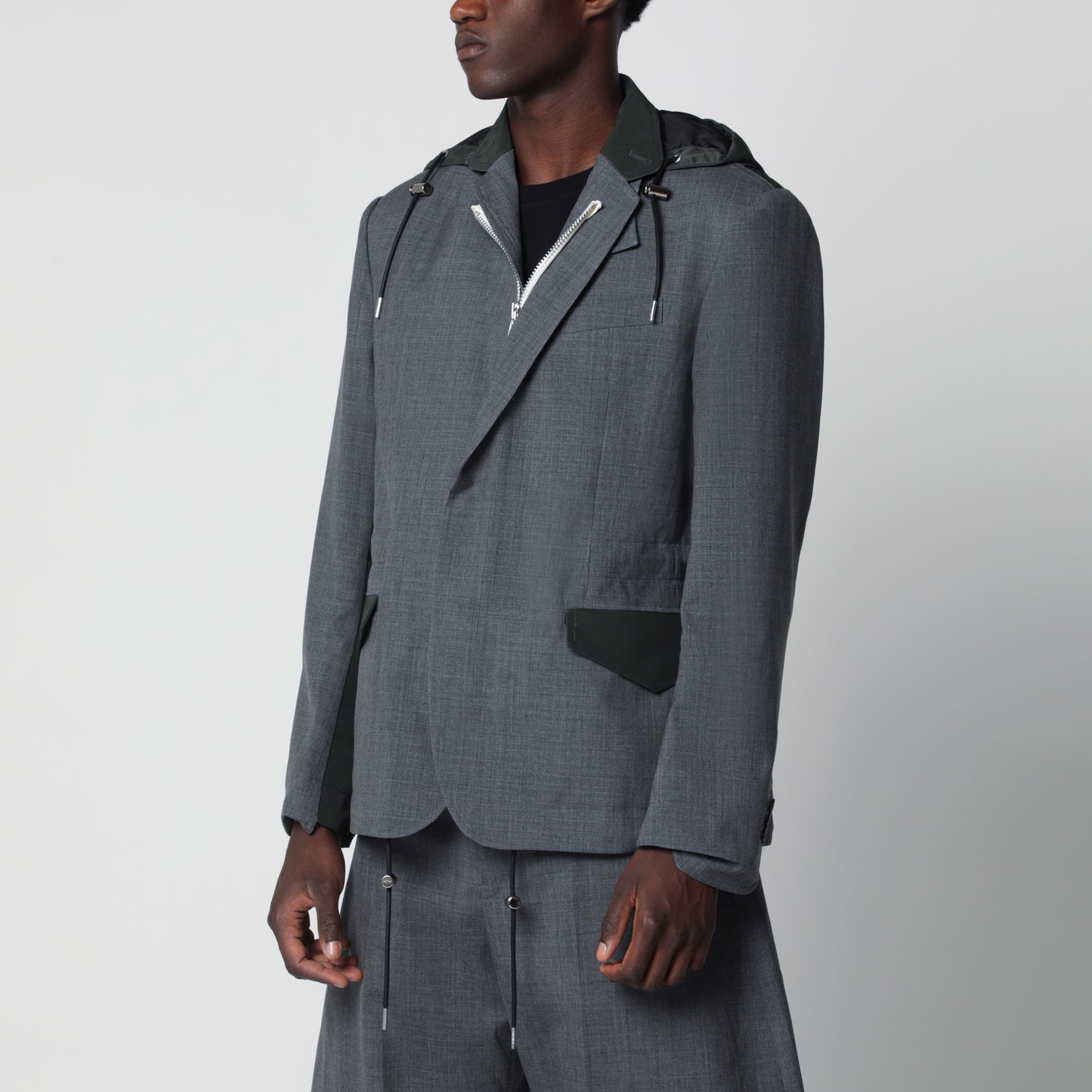 Grey/khaki wool and nylon jacket