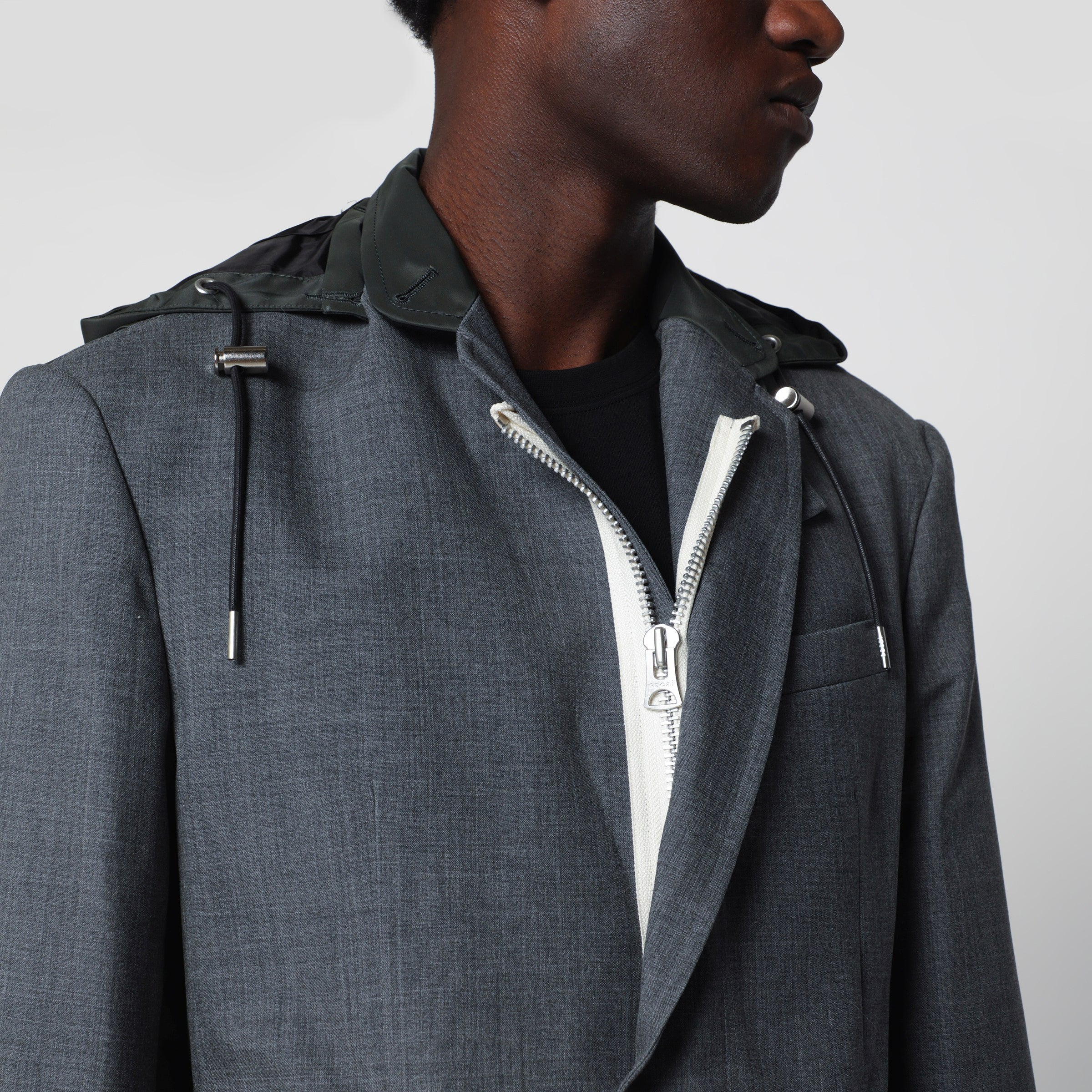 Sacai Grey/khaki wool and nylon jacket | TheDoubleF