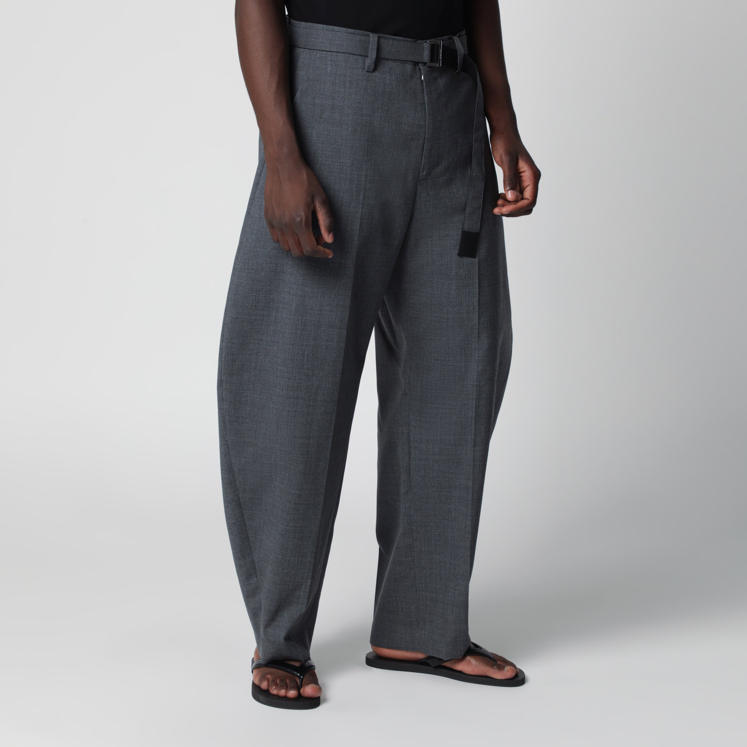 Sacai Grey wool trousers with belt | TheDoubleF