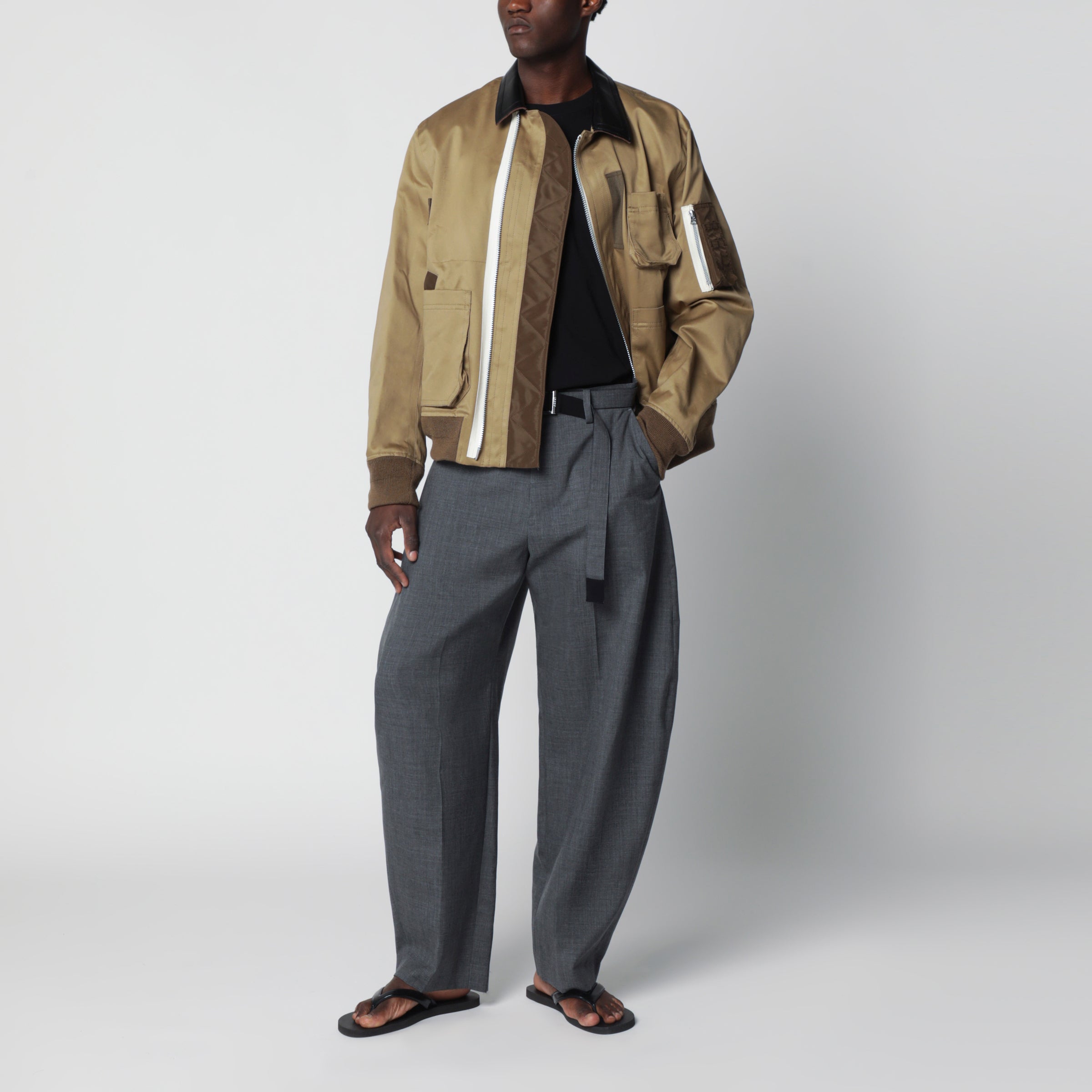 Sacai Beige cotton and nylon bomber jacket | TheDoubleF