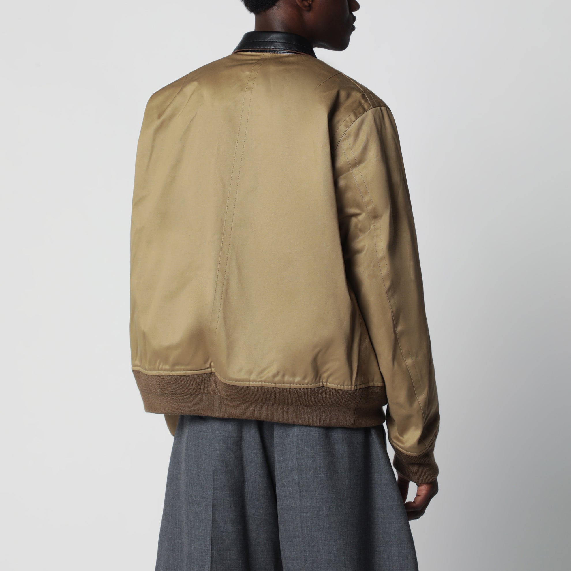 Beige cotton and nylon bomber jacket
