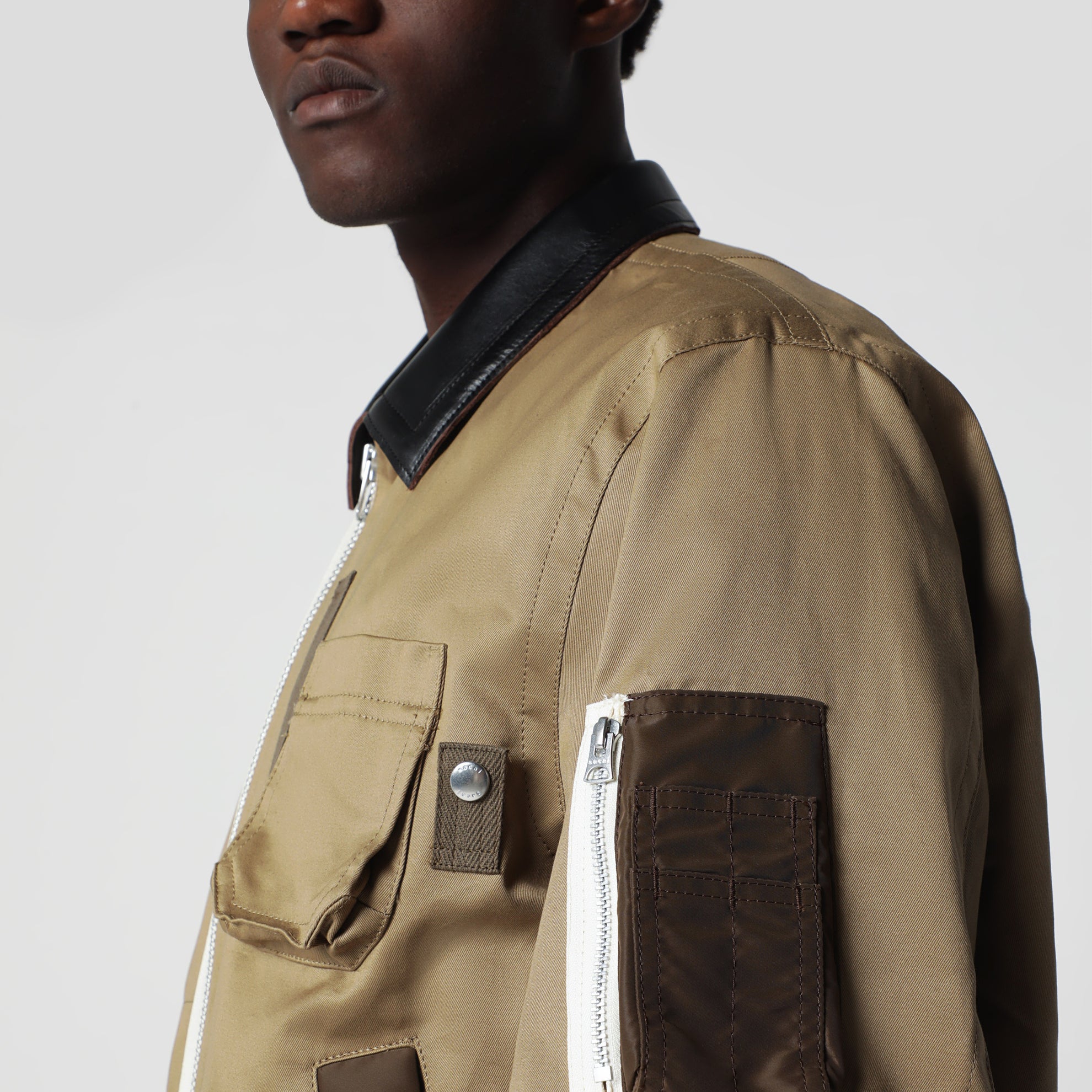 Beige cotton and nylon bomber jacket