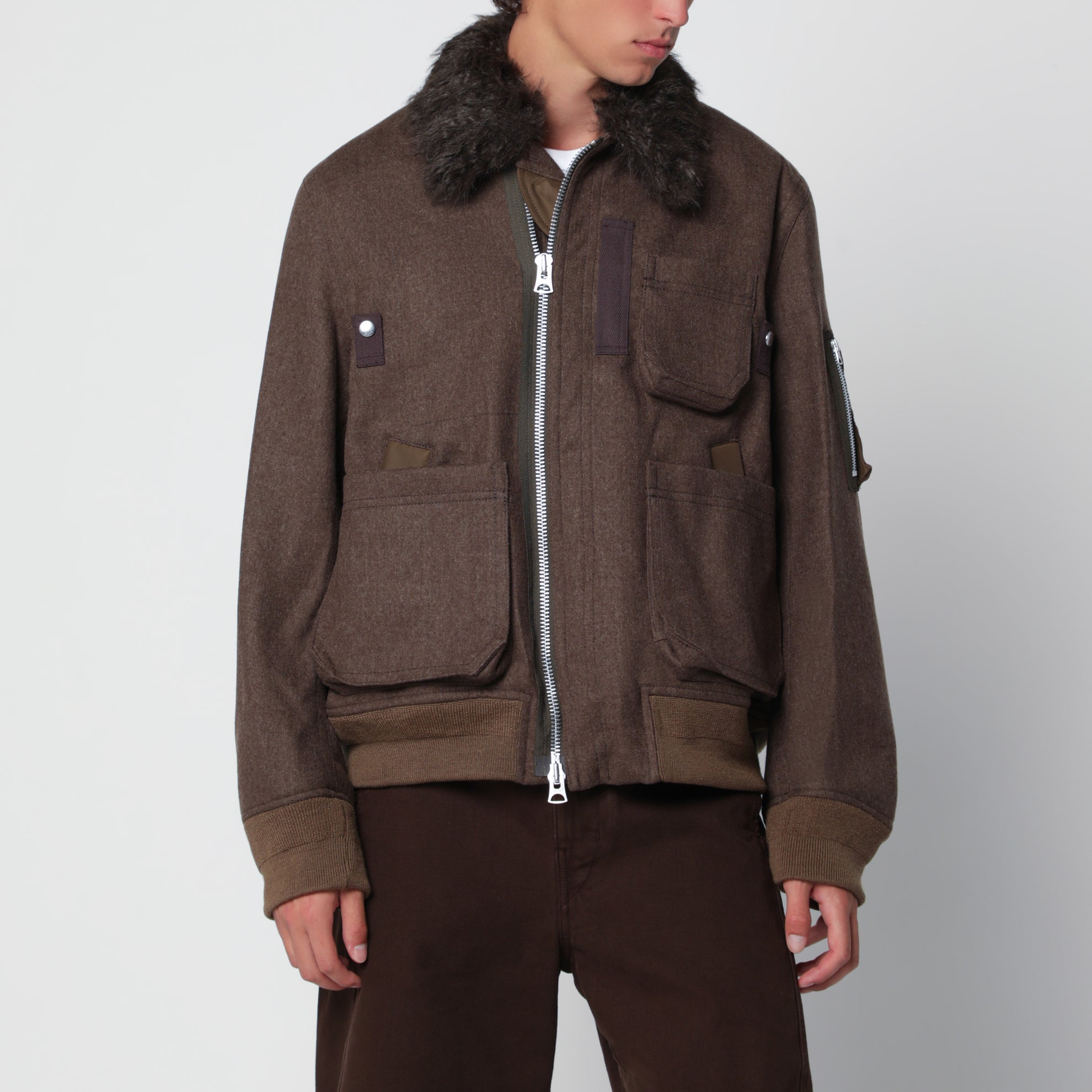 Brown Melton Wool Blouson Jacket