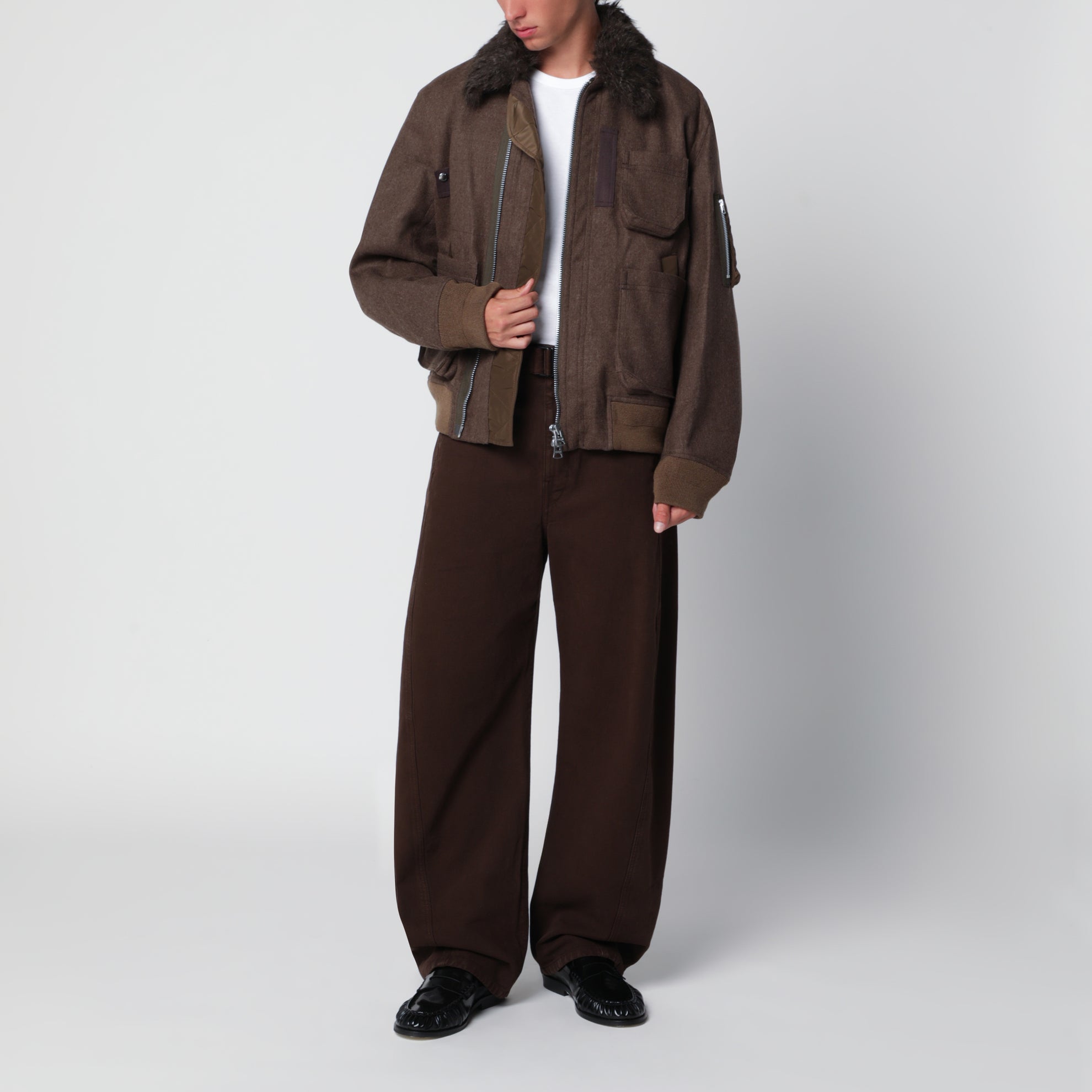 Brown Melton Wool Blouson Jacket