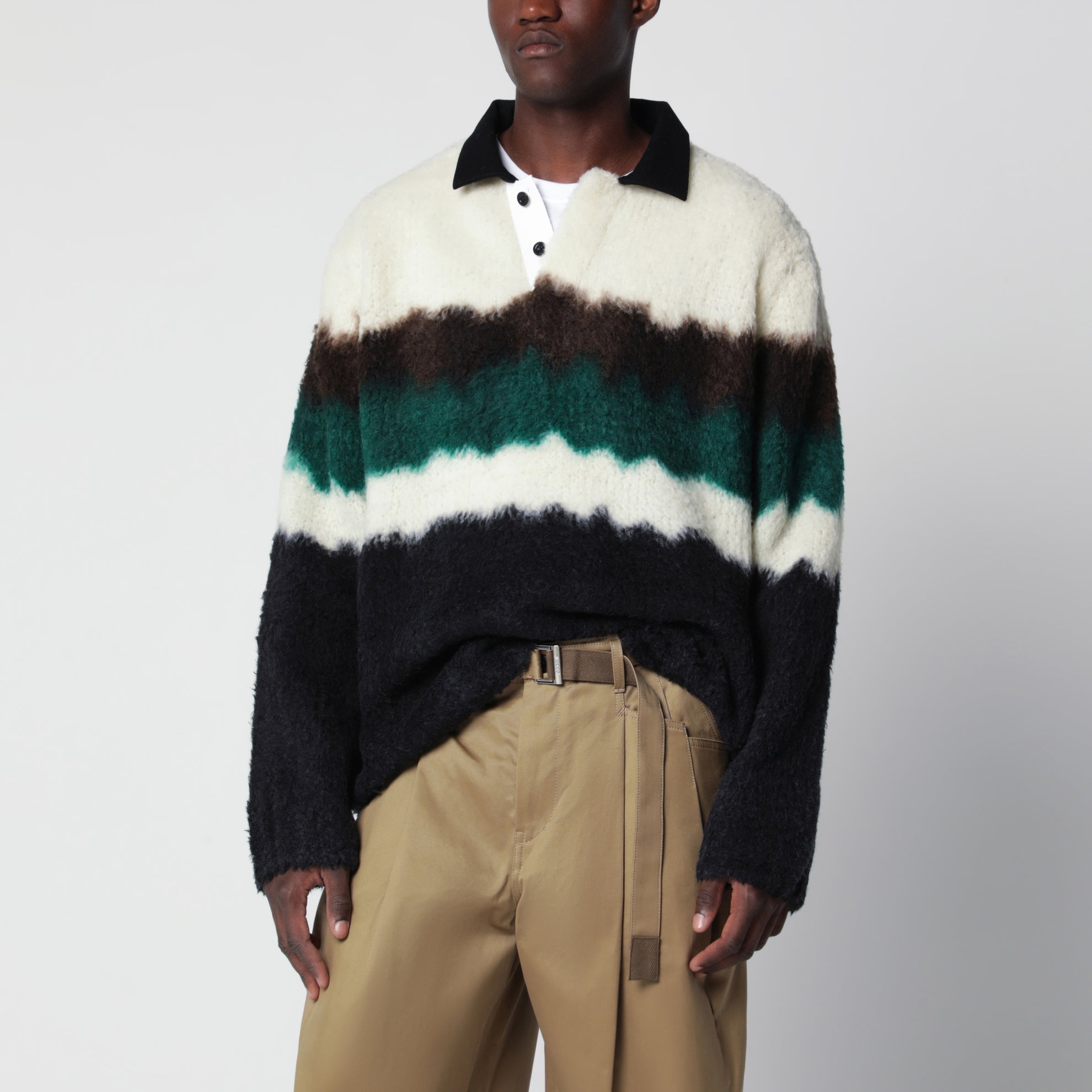 Multicolour gradient striped polo sweater
